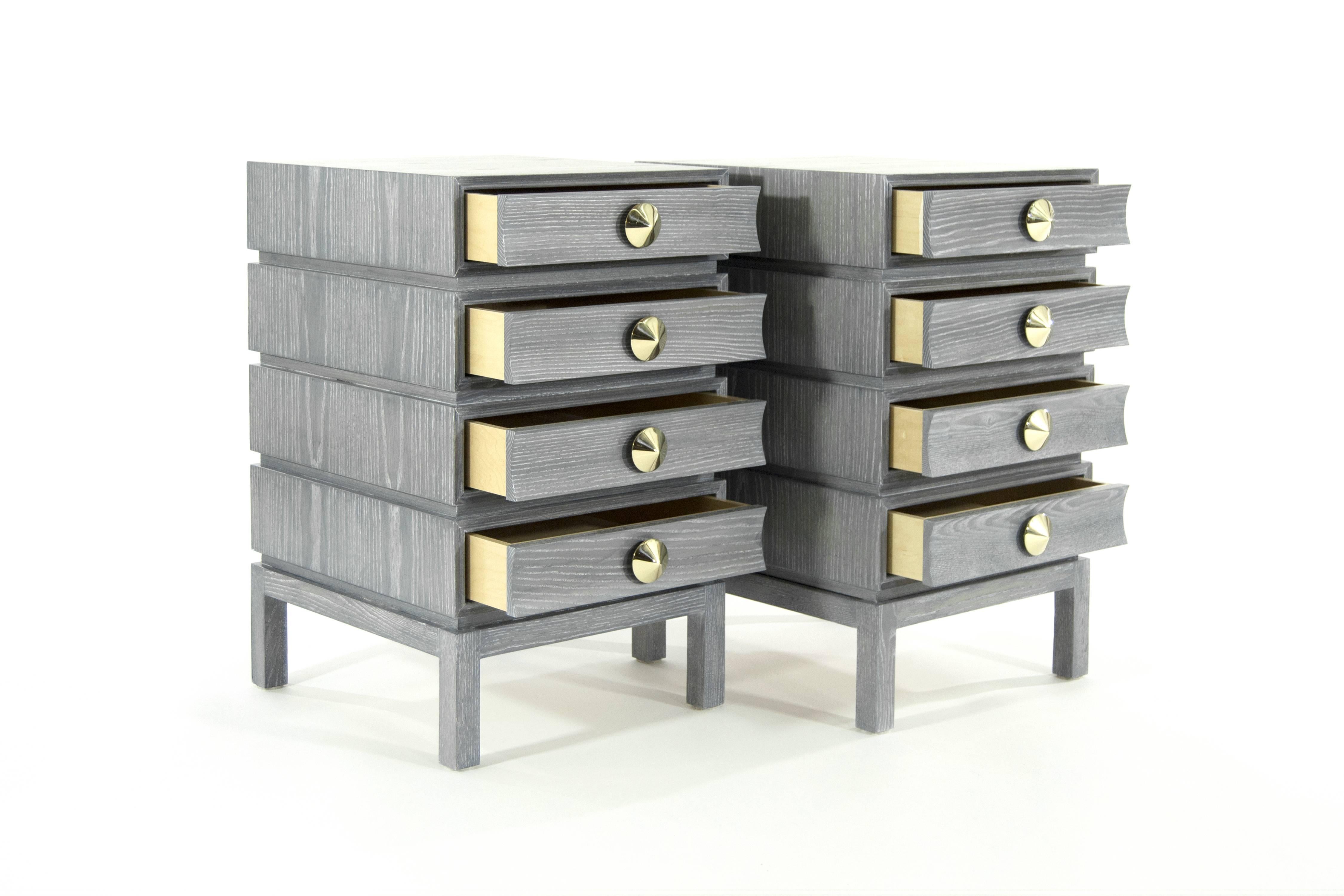 American Pair of Stacked End Tables in Grey Ceruse For Sale