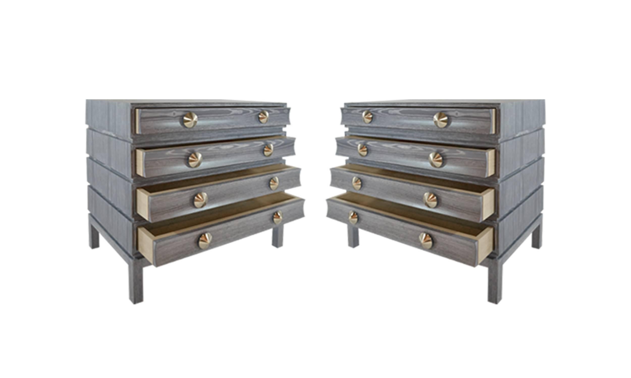 American Pair of Stacked Bedside Tables in Grey Ceruse For Sale