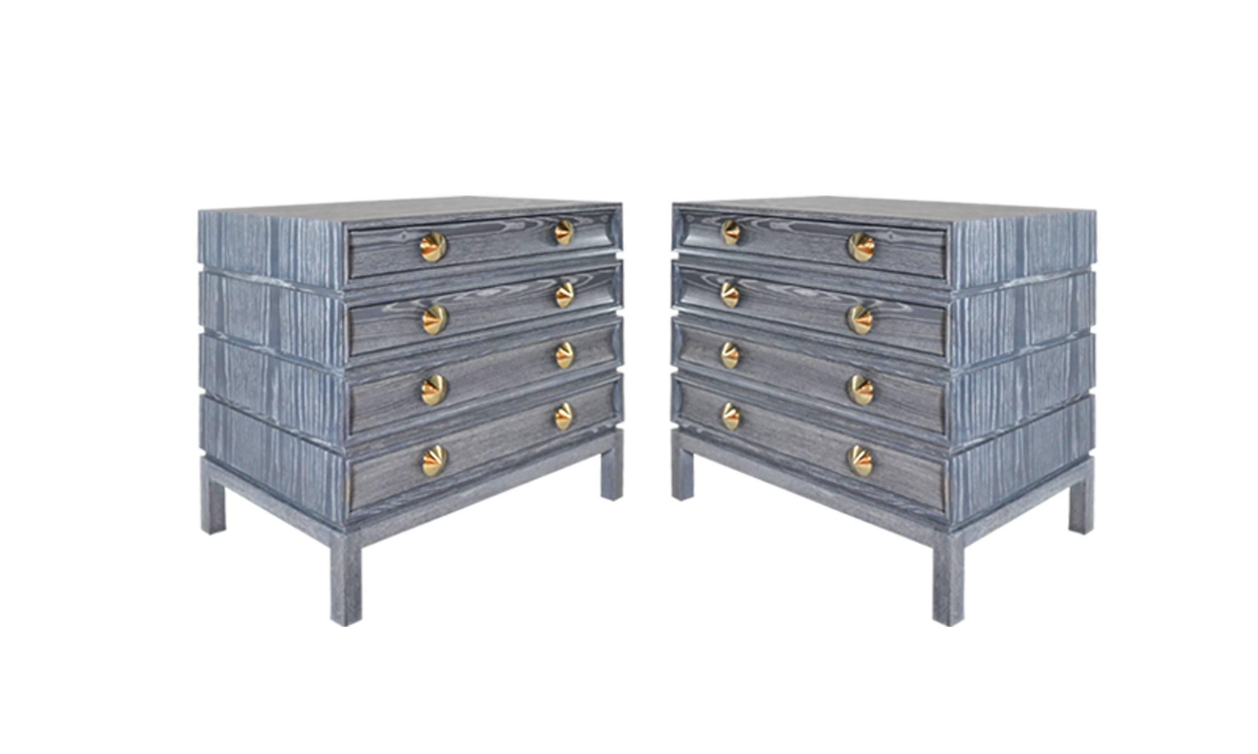 Mid-Century Modern Pair of Stacked Bedside Tables in Grey Ceruse For Sale