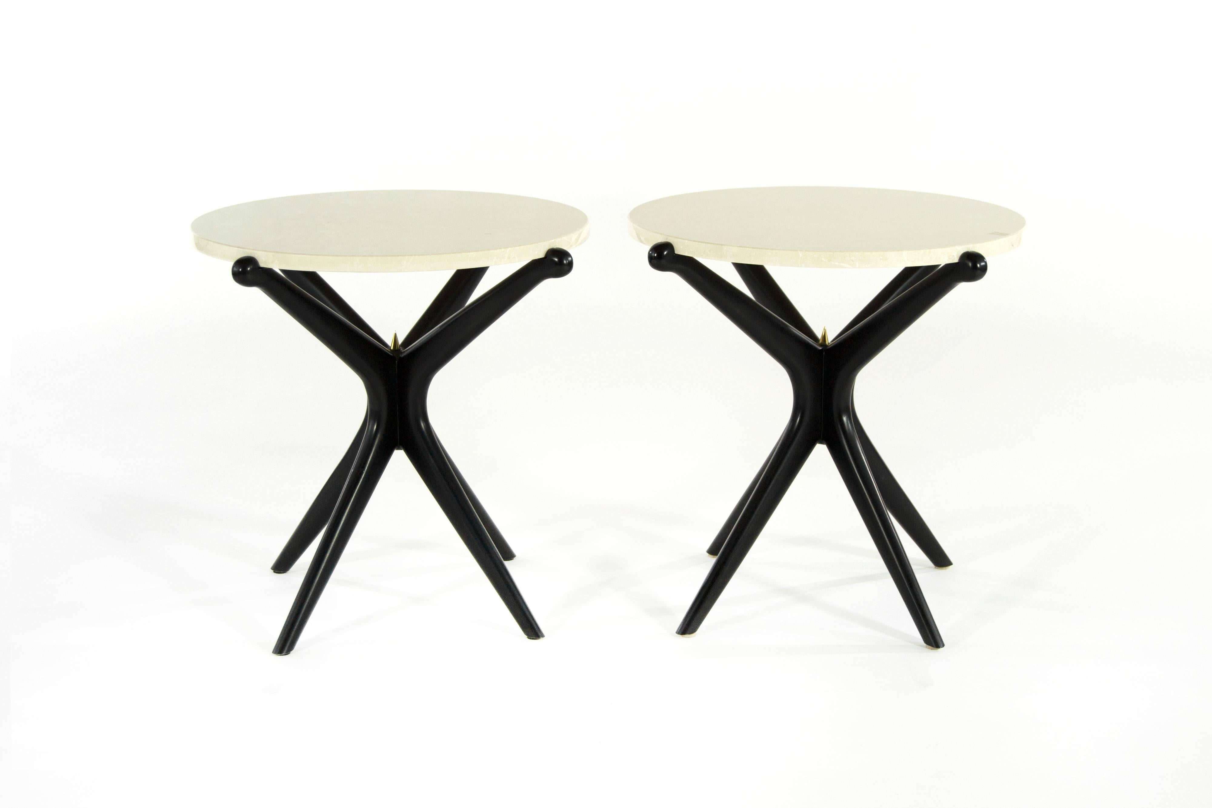 Contemporary Pair of Ebonized Gazelle Collection End Tables For Sale