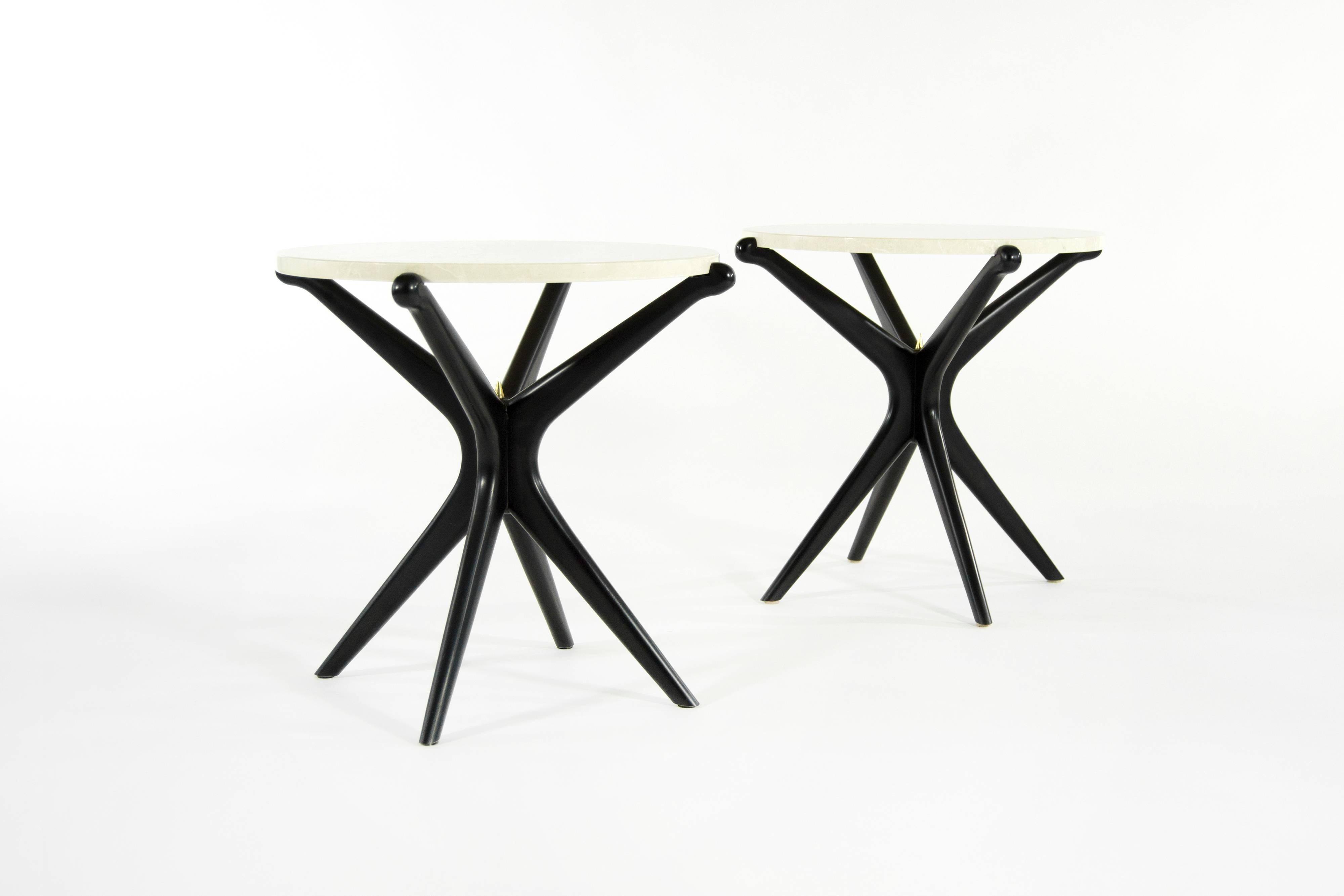 Brass Pair of Ebonized Gazelle Collection End Tables For Sale