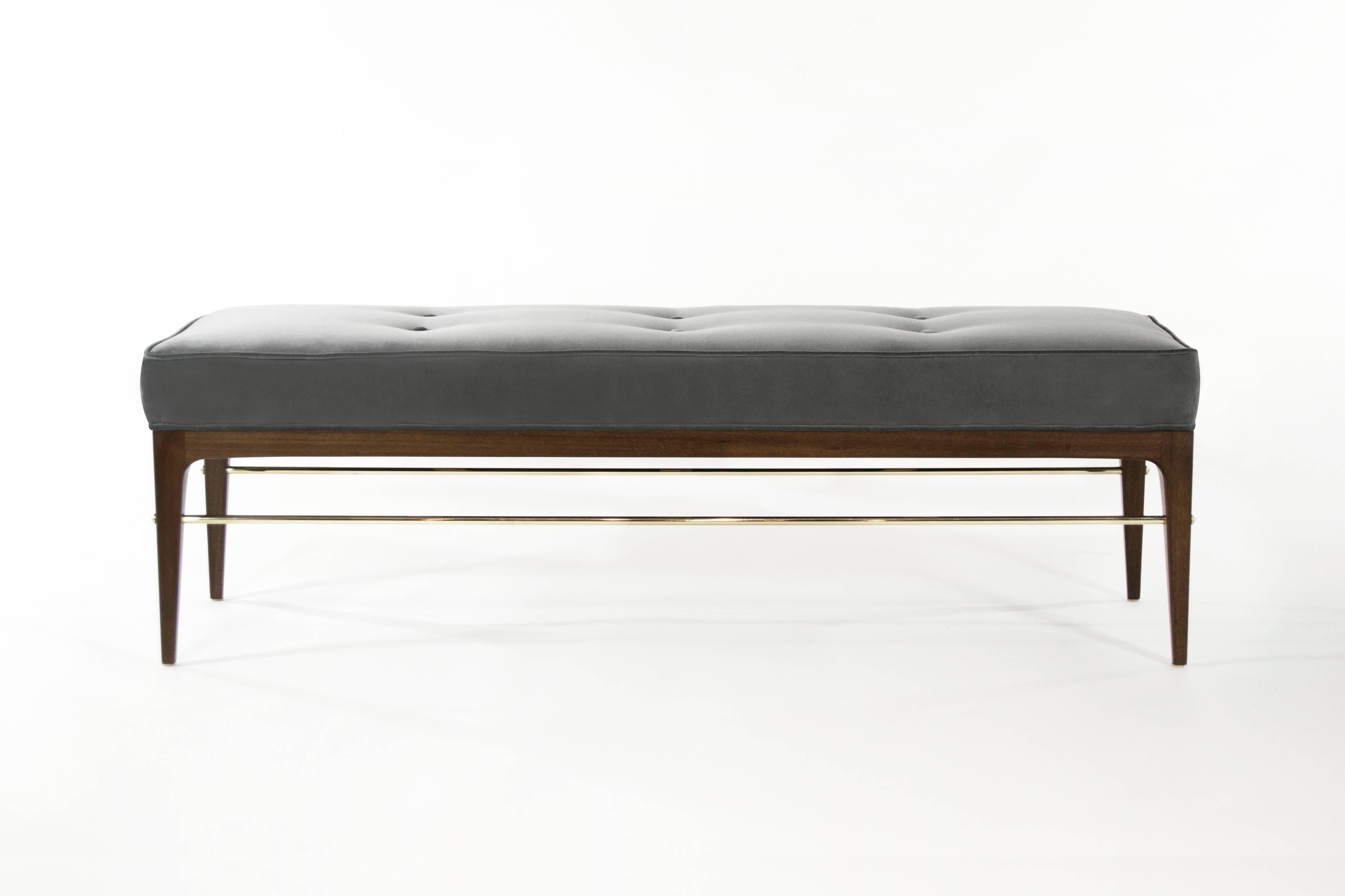Mid-Century Modern Mahogany Brass Rodded Bech For Sale