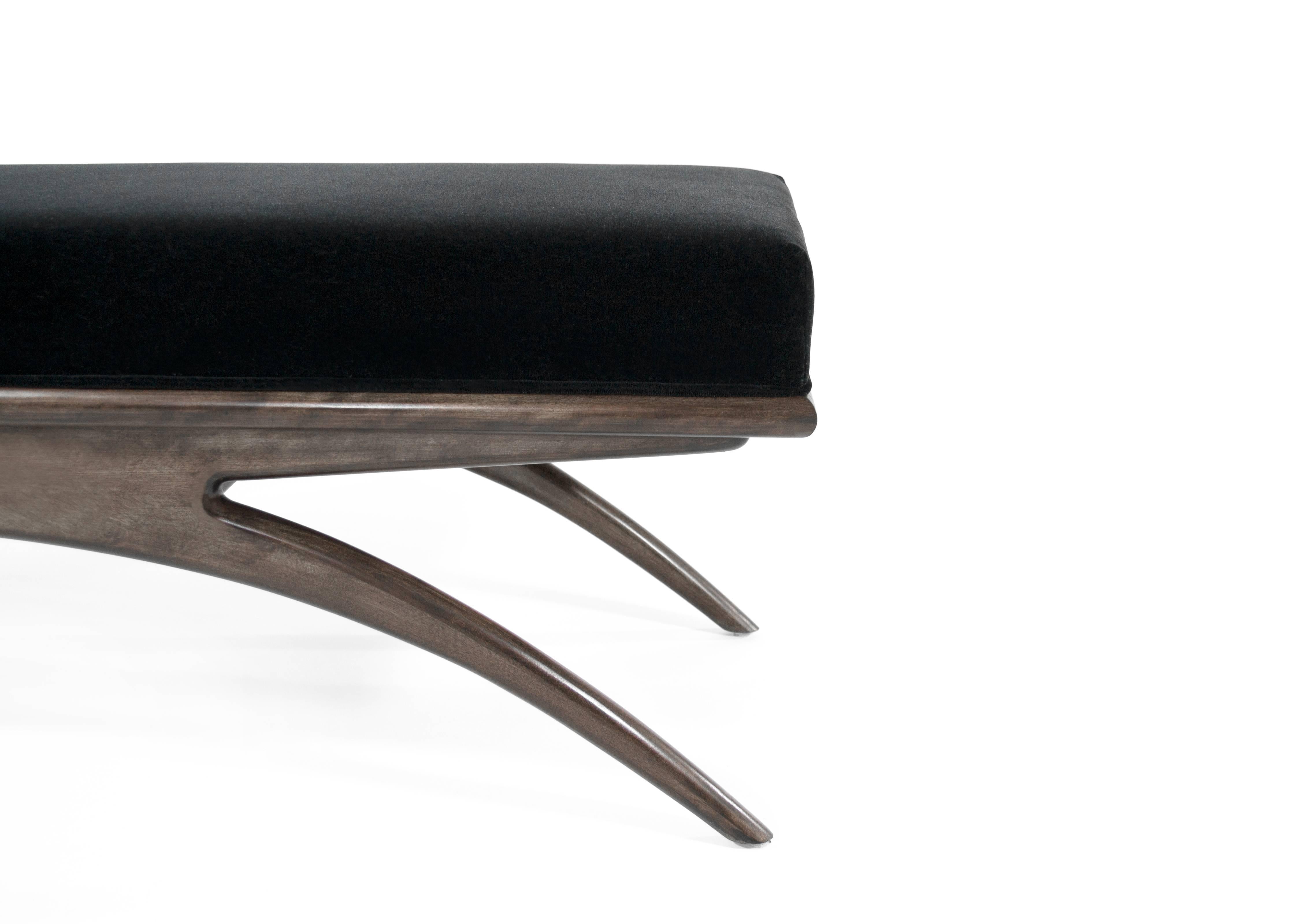 Mohair Walnut Convex Bench