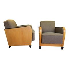 Pair of Swedish Art Deco Club Chairs in Golden Elm