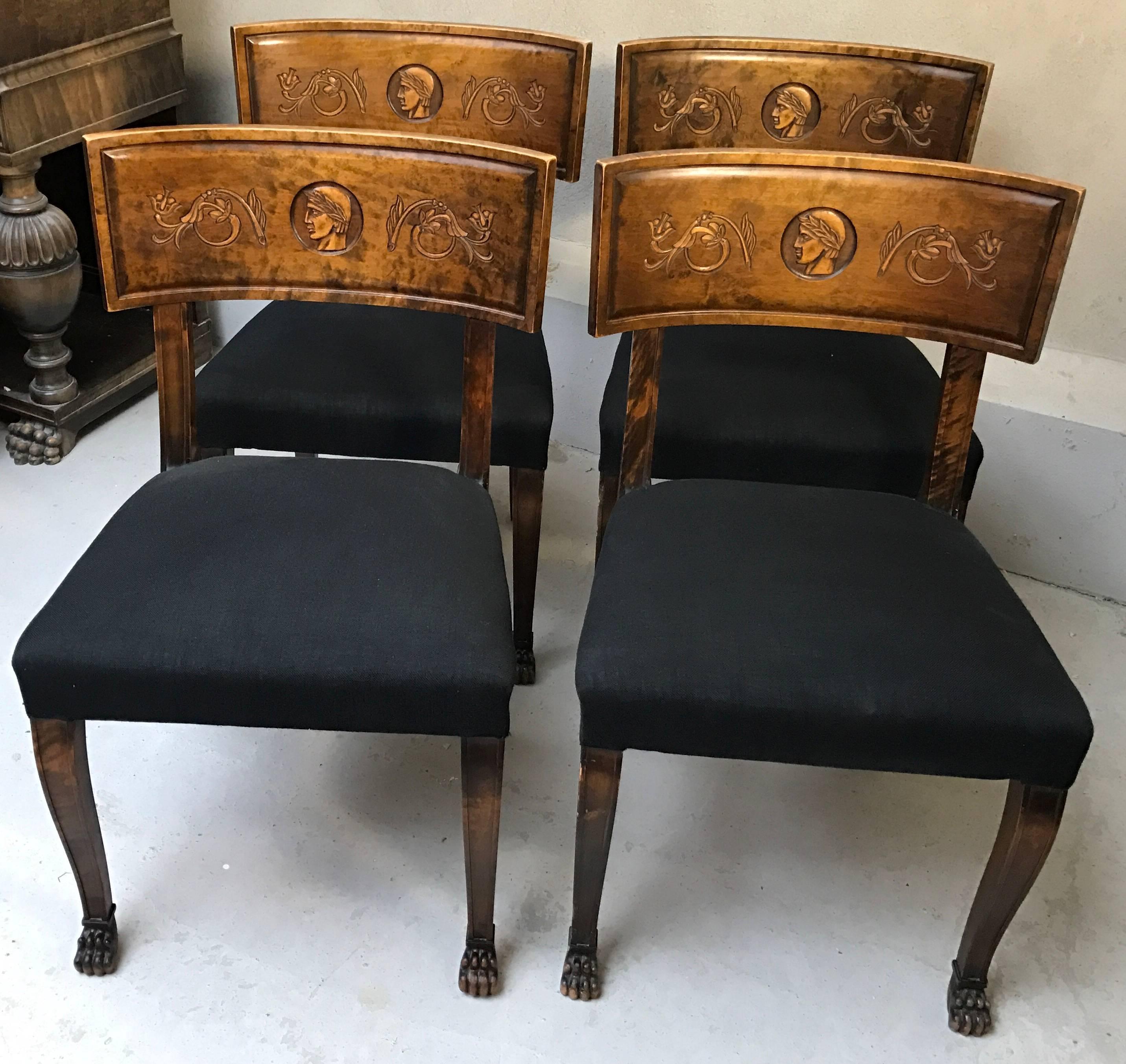 Set of Four Swedish Grace Klismos Chairs by Eugen Höglund in Birch 2