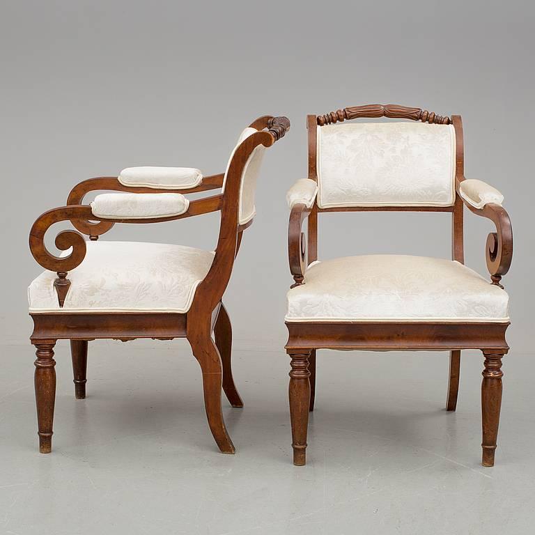 Russian Empire Armchairs in Designers Guild Fabric Mahogany, circa 1820 In Good Condition In Skanninge, SE