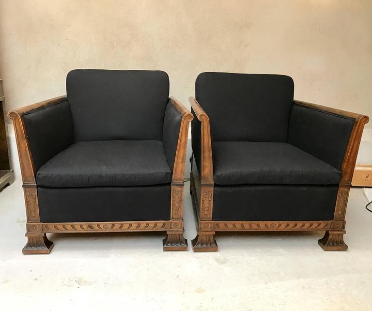 Stunning Pair of Swedish Art Deco Period Lounge Chairs, Early 20th