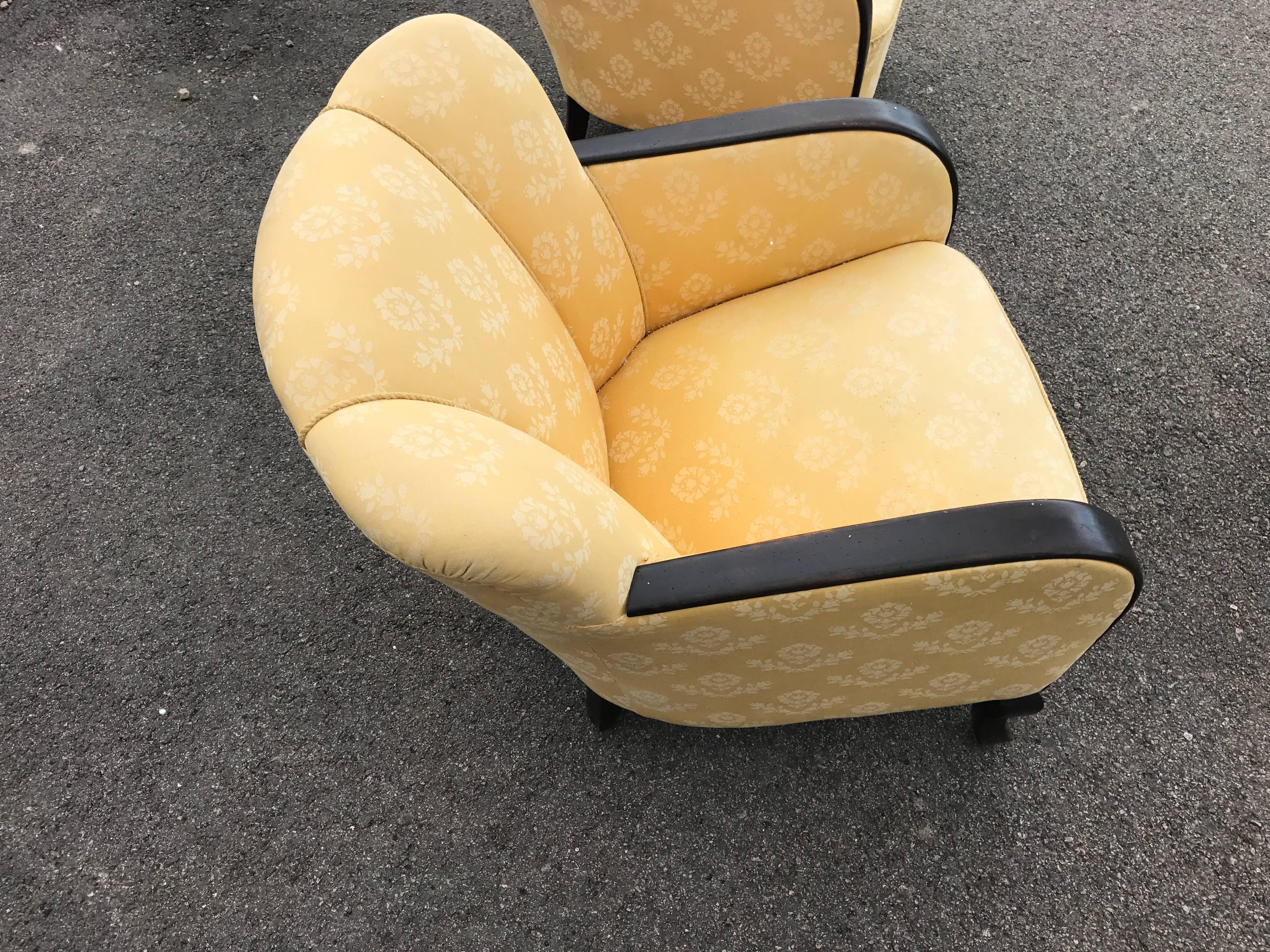 20th Century Swedish Art Deco Club Chairs Shell Shaped Back