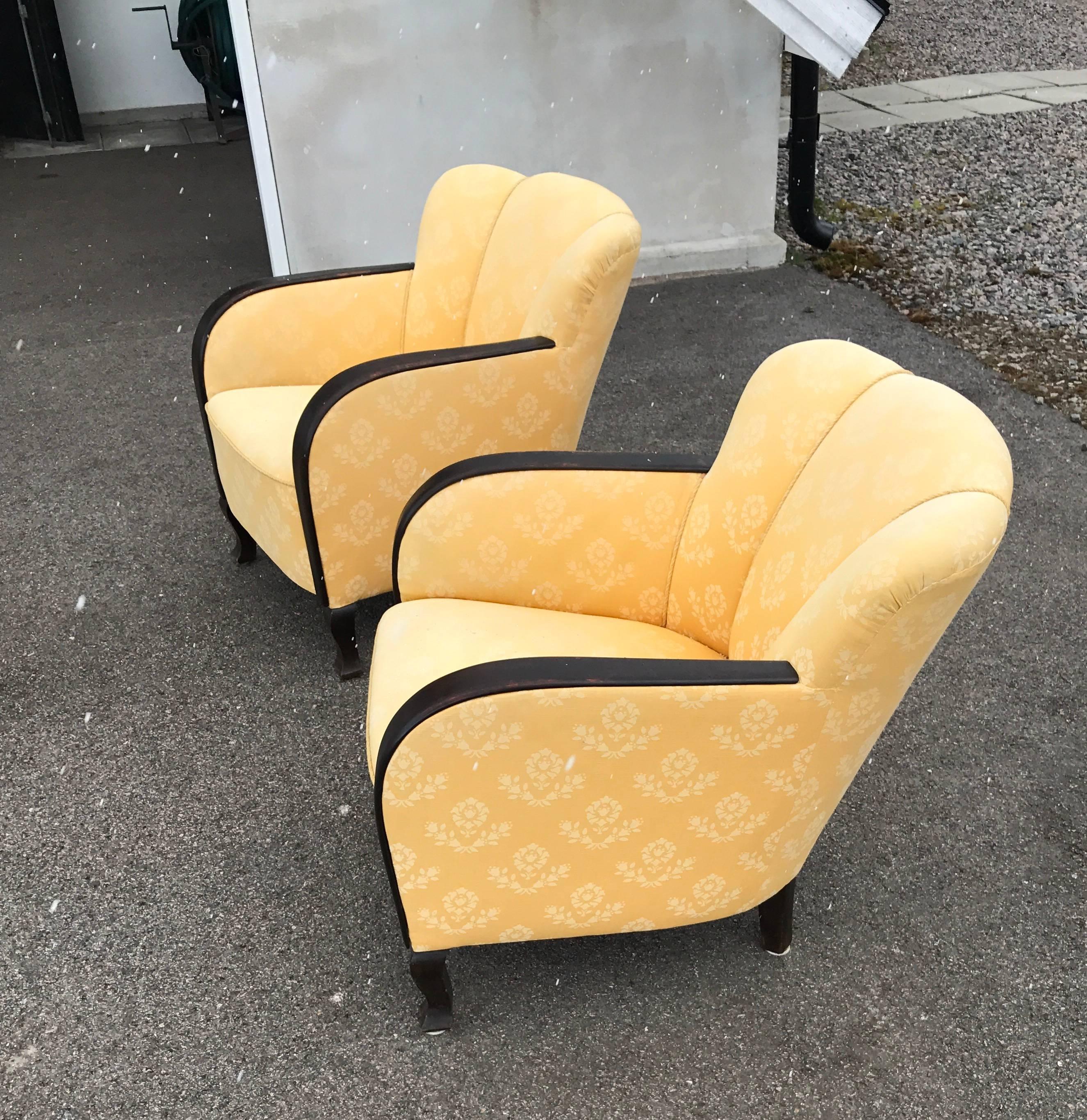 Swedish Art Deco Club Chairs Shell Shaped Back 1