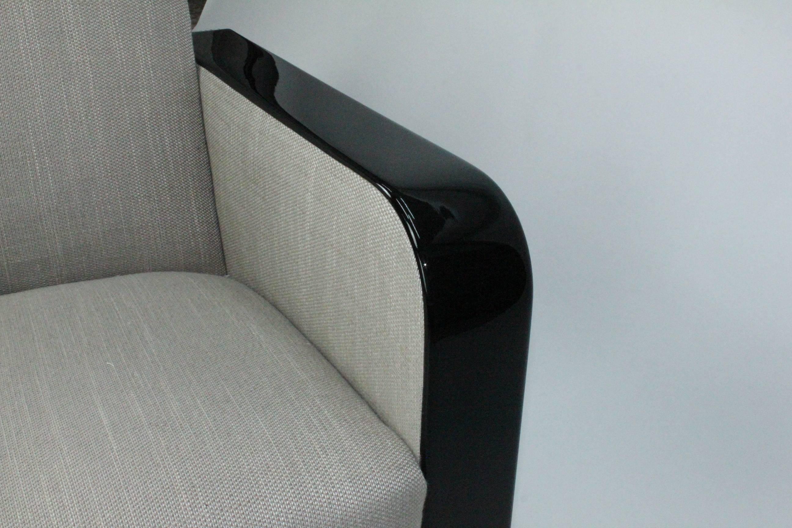 Fabric Pair of Swedish Art Deco 1930s Black Lacquered Lounge Chairs