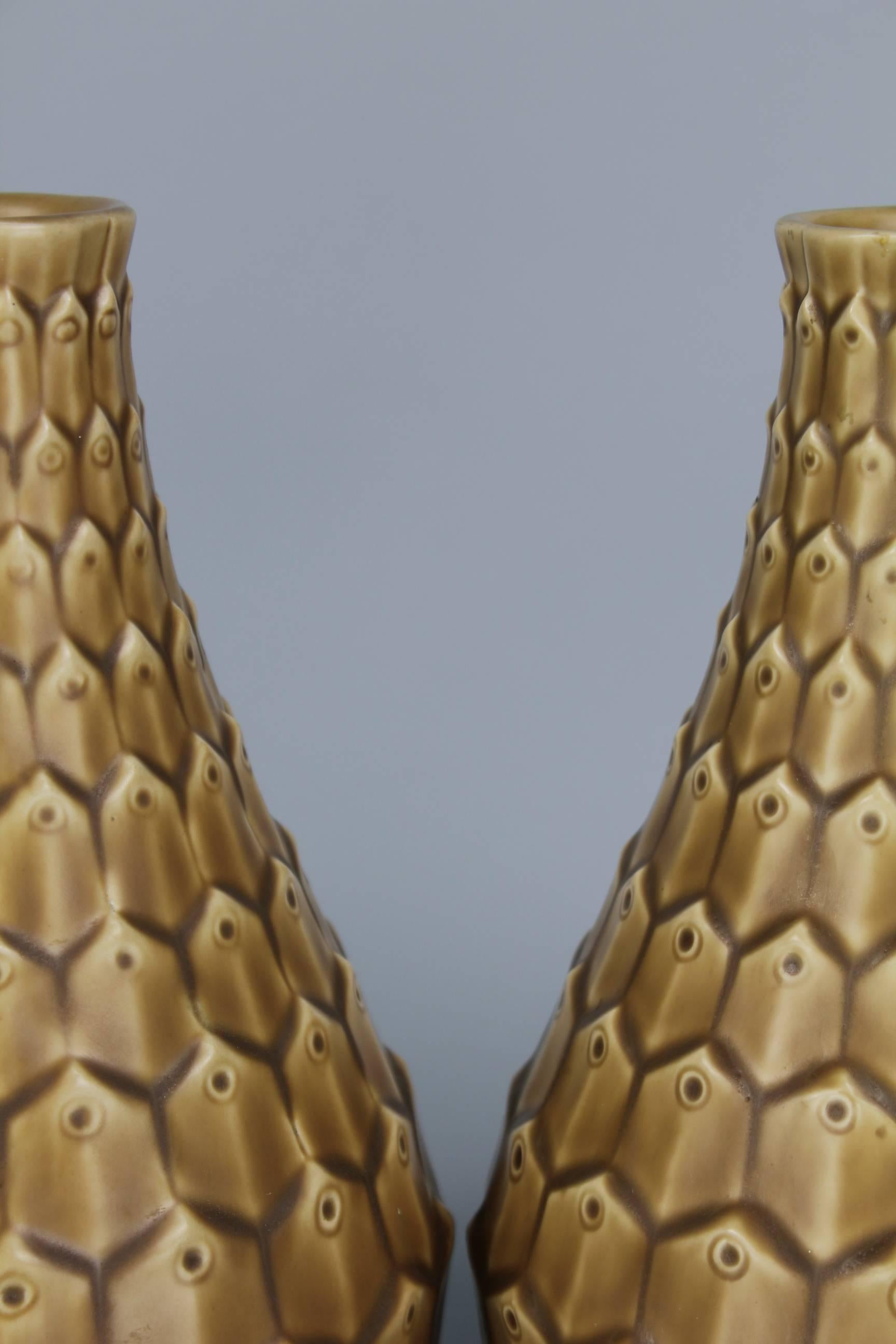 Modern Pair of Very Unusual Peacock Pattern Vases by Ewald Dahlskog for Bo Fajans