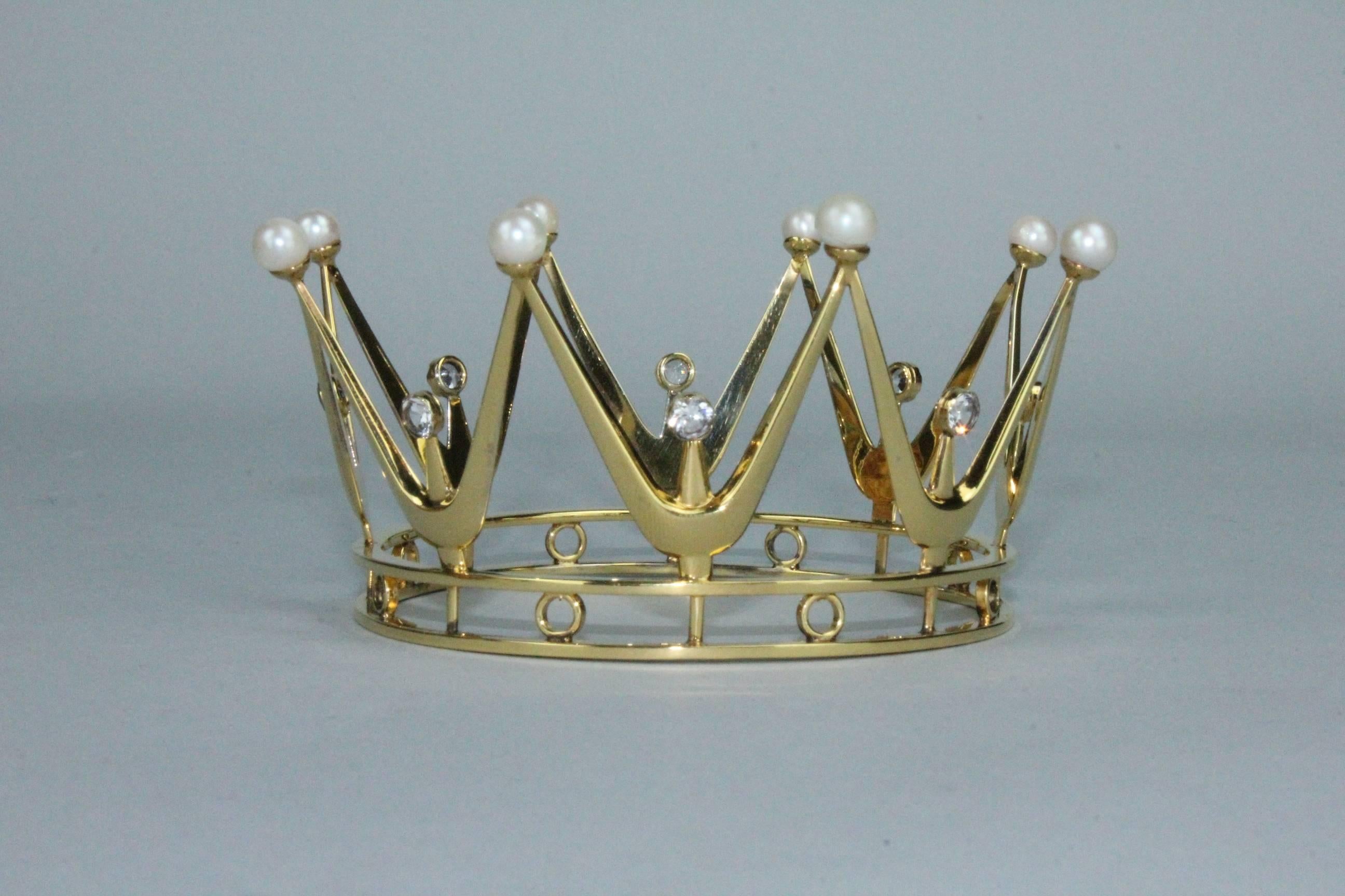 Swedish Bridal Crown in Gilt Silver, Pearls and Rock Crystal
