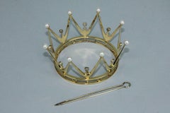 Bridal Crown in Gilt Silver, Pearls and Rock Crystal