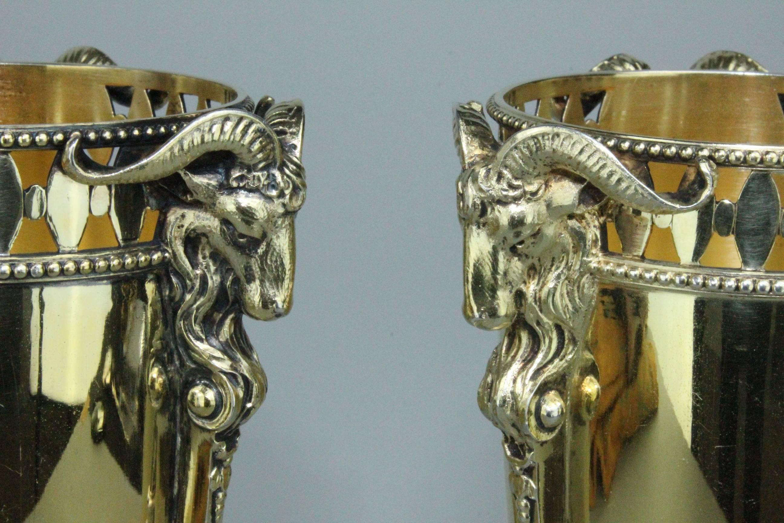 Magnificent Pair of Swedish Gilt Silver and Marble Vases by C G Hallberg, 1912 In Good Condition In Skanninge, SE