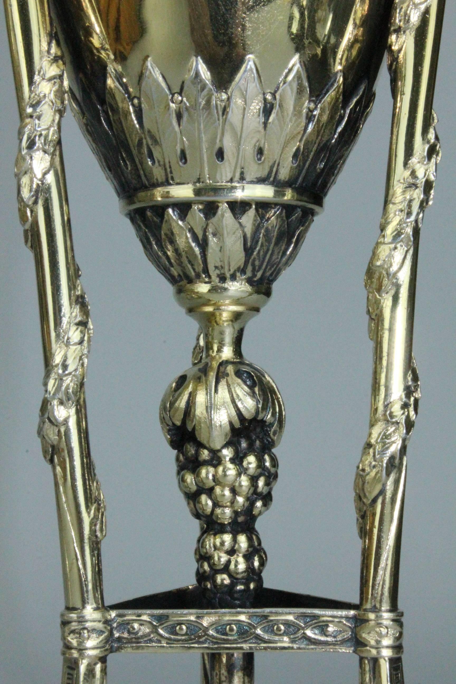 20th Century Magnificent Pair of Swedish Gilt Silver and Marble Vases by C G Hallberg, 1912