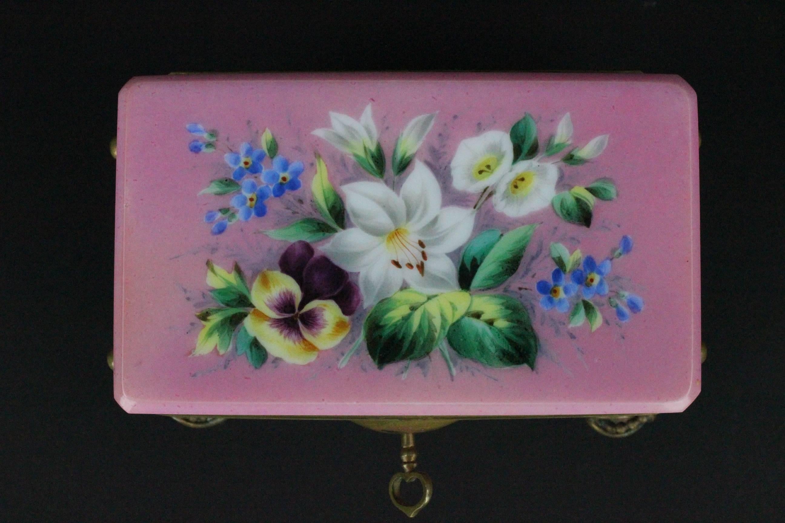 French Late 19th Century Painted Opaline Glass Box 2