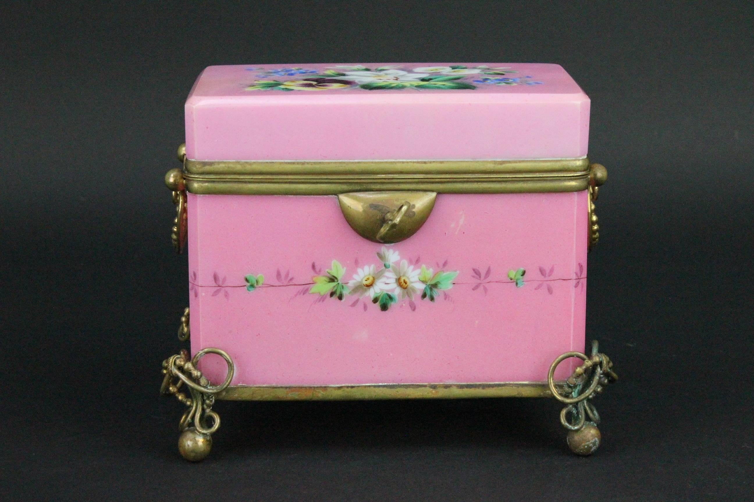 French Late 19th Century Painted Opaline Glass Box 1