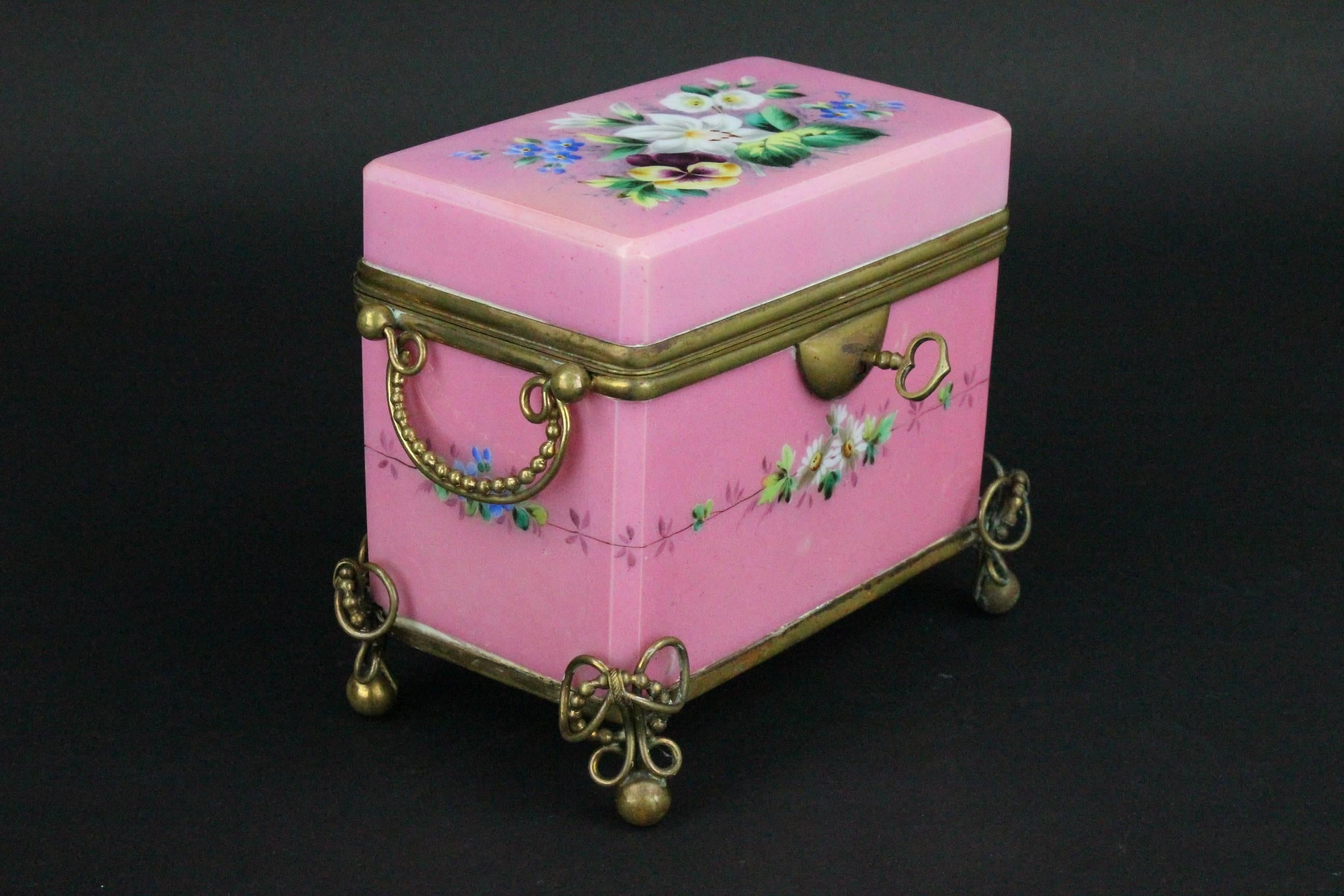 French Late 19th Century Painted Opaline Glass Box 3