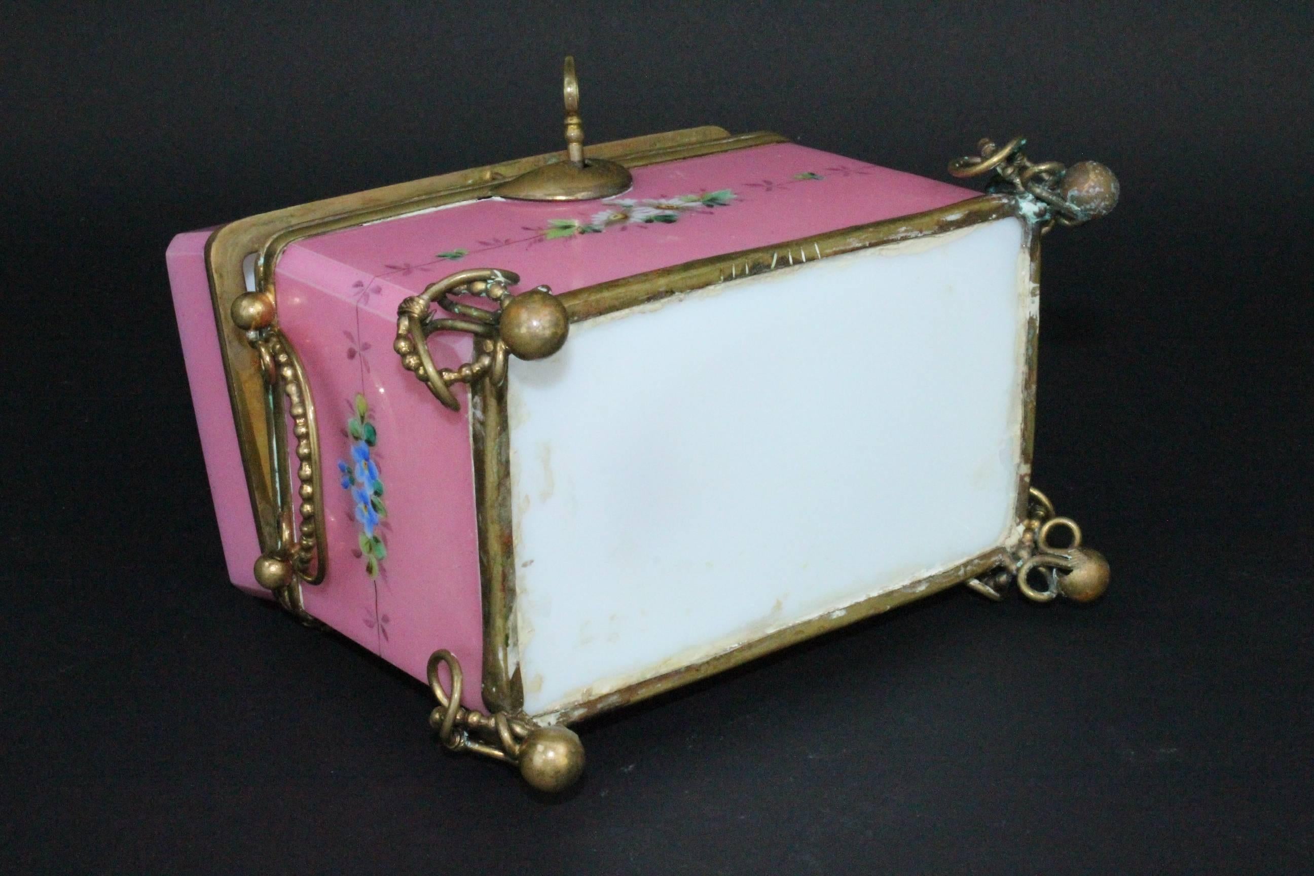 French Late 19th Century Painted Opaline Glass Box 4