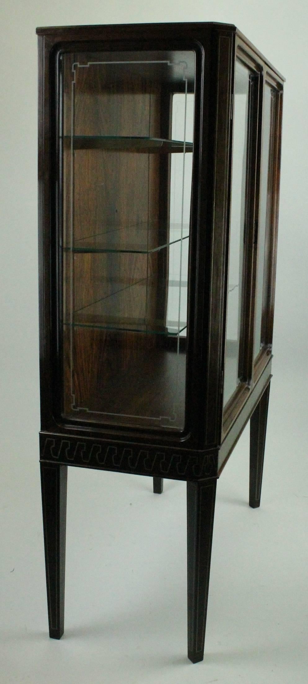 Very Rare 1940s European Rosewood and Pewter Inlaid Vitrine 3