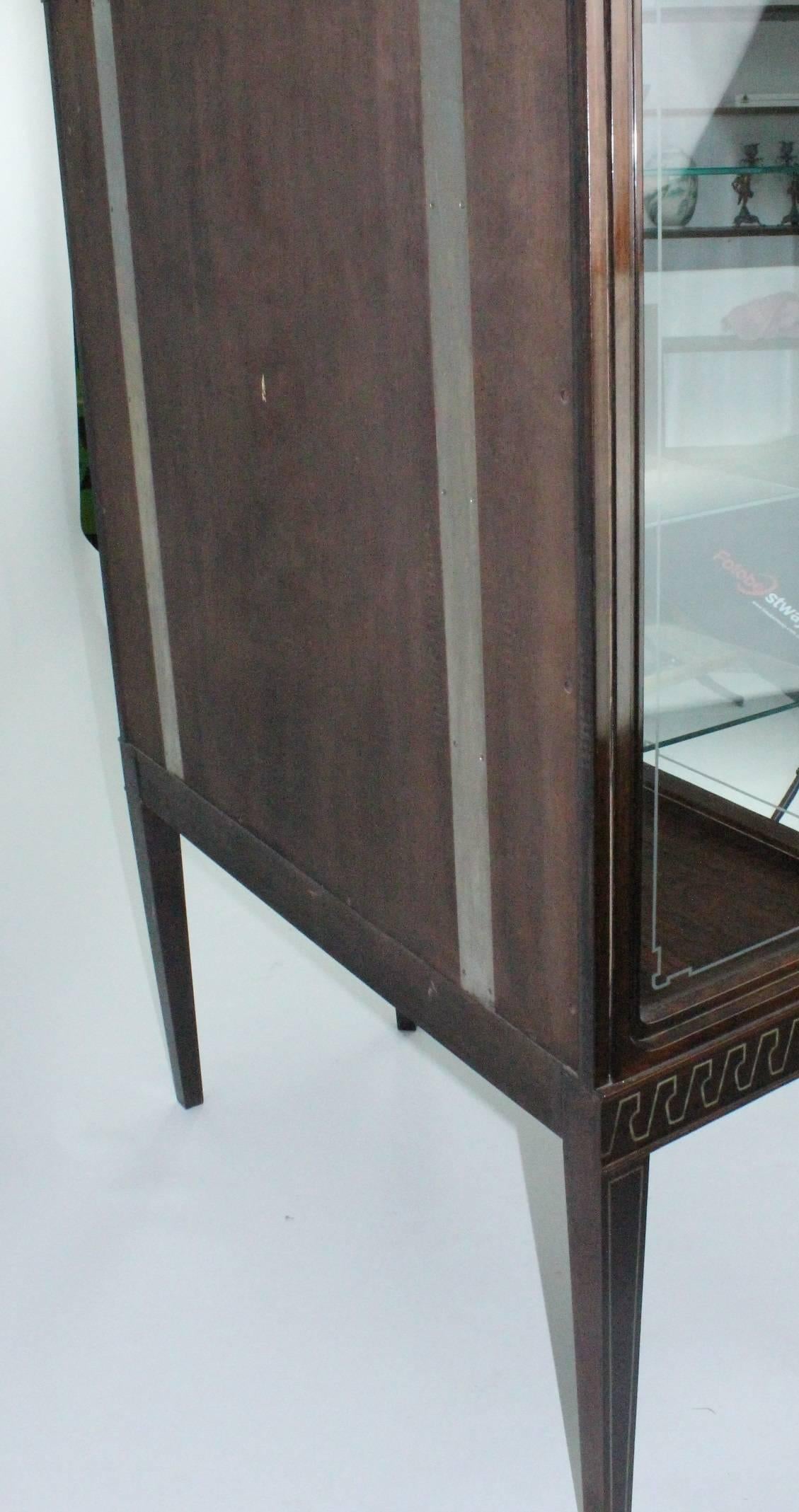 Very Rare 1940s European Rosewood and Pewter Inlaid Vitrine 4