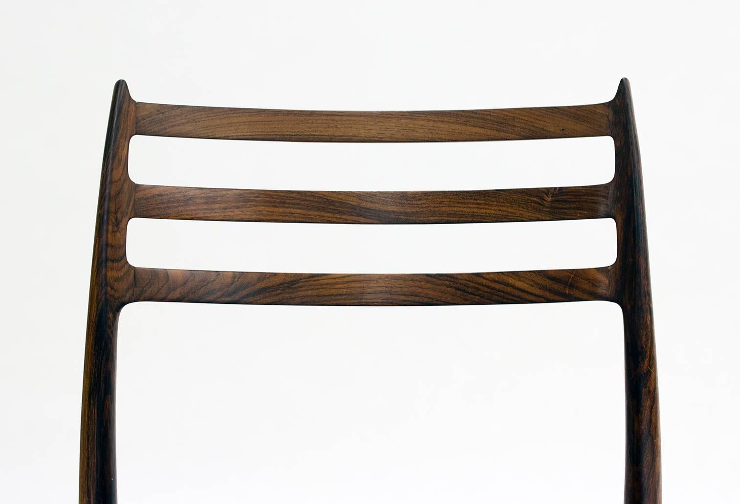 Leather Set of Eight Model 78 Rosewood Chairs by Niels O. Møller, Designed 1962
