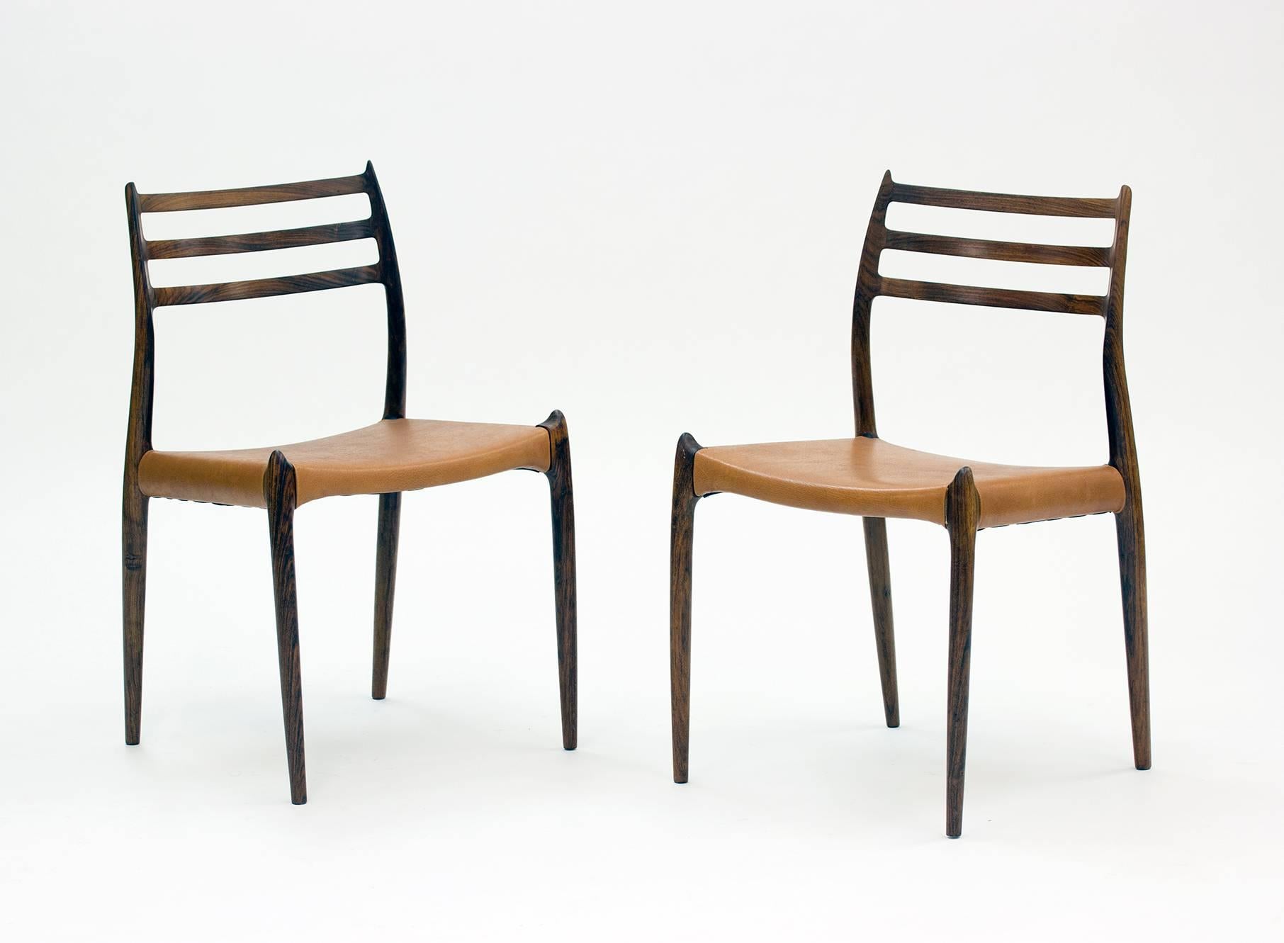 Scandinavian Modern Set of Eight Model 78 Rosewood Chairs by Niels O. Møller, Designed 1962