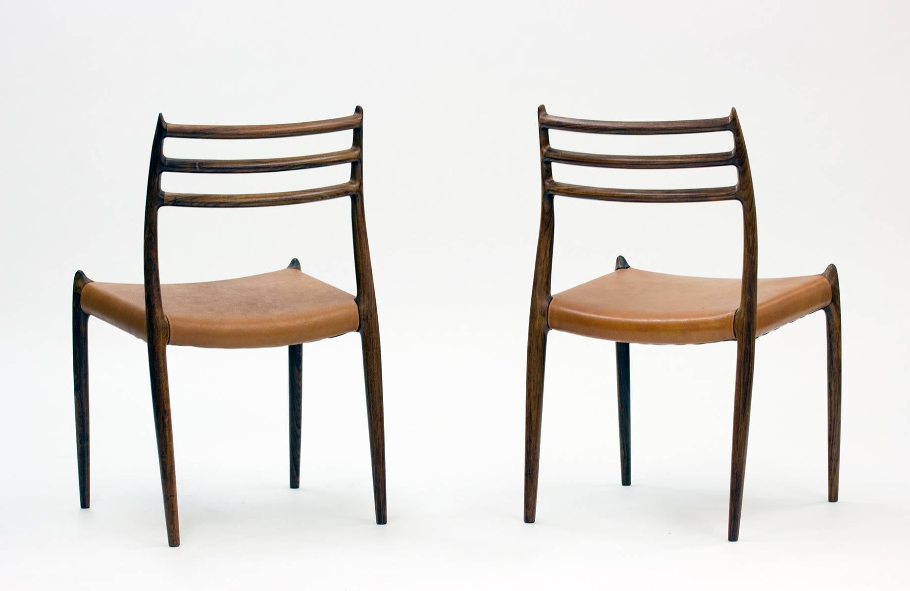 Danish Set of Eight Model 78 Rosewood Chairs by Niels O. Møller, Designed 1962