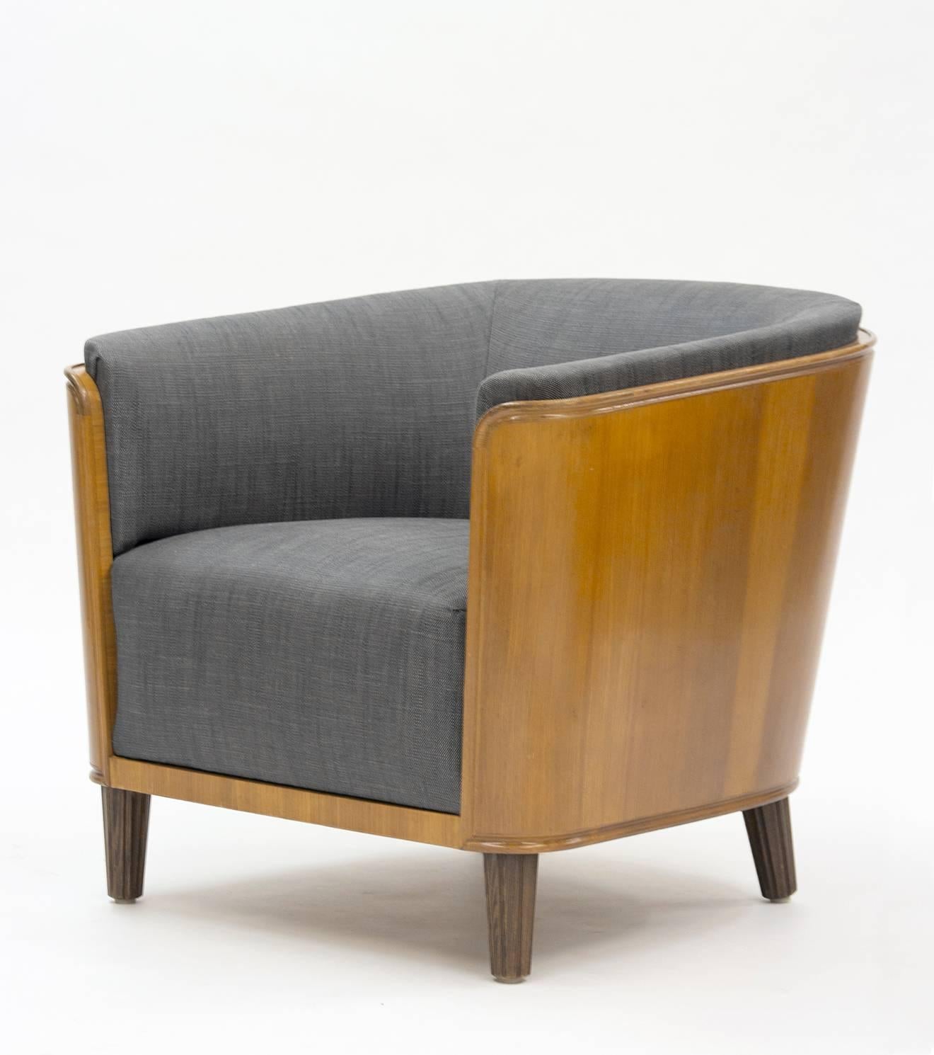 Scandinavian Modern Pair of Elm Lounge Chairs by Oscar Nilsson