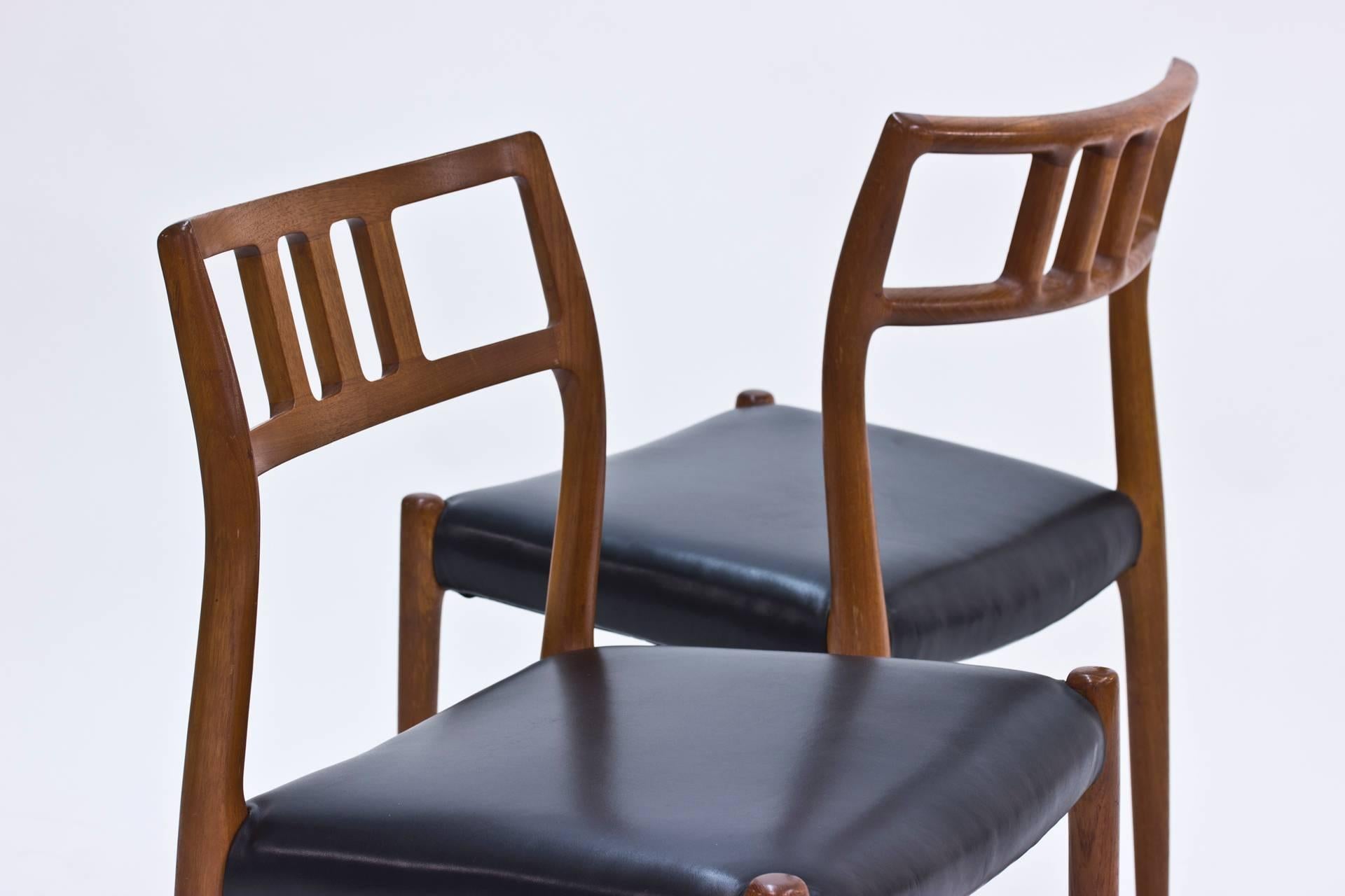 Danish Set of Six Rosewood and Black Leather Dining Chairs by Niels O. Møller