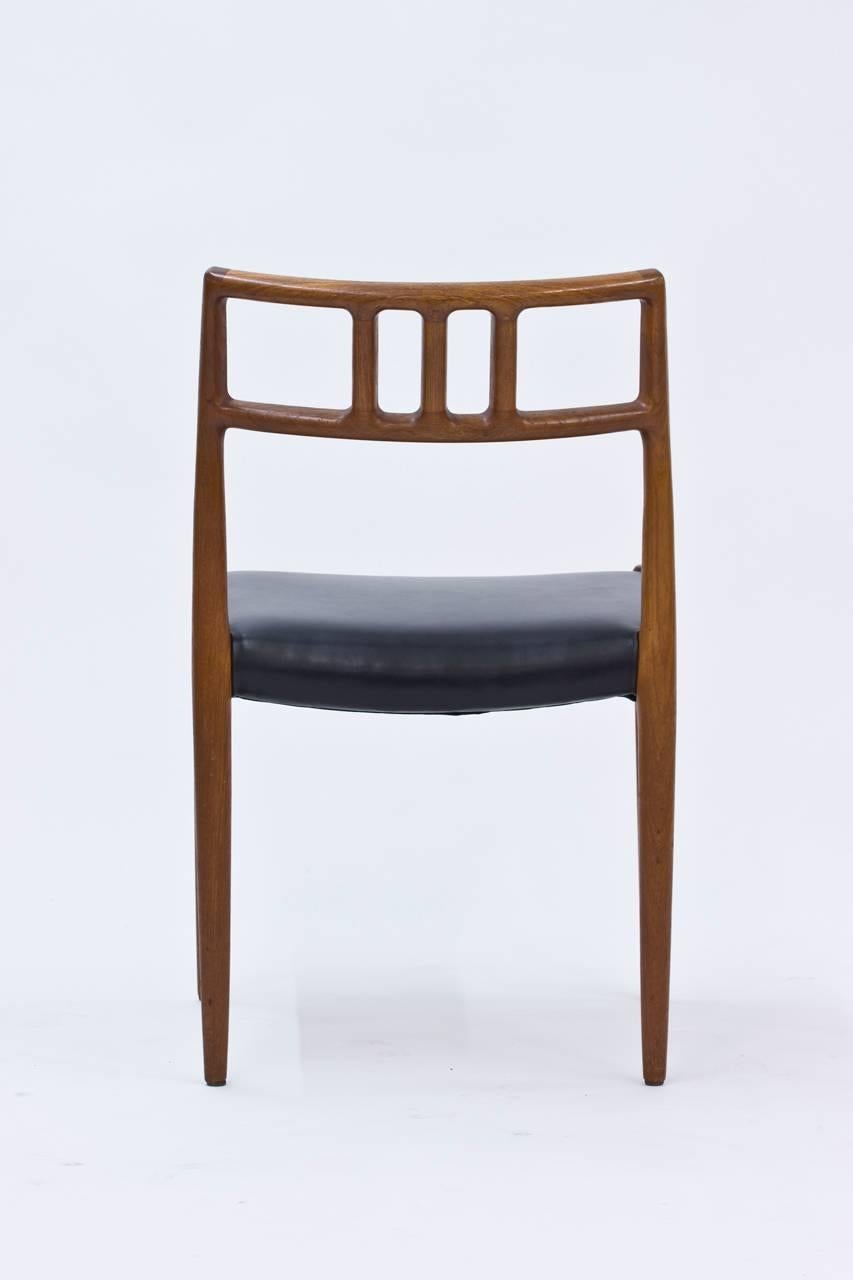 Set of Six Rosewood and Black Leather Dining Chairs by Niels O. Møller 1