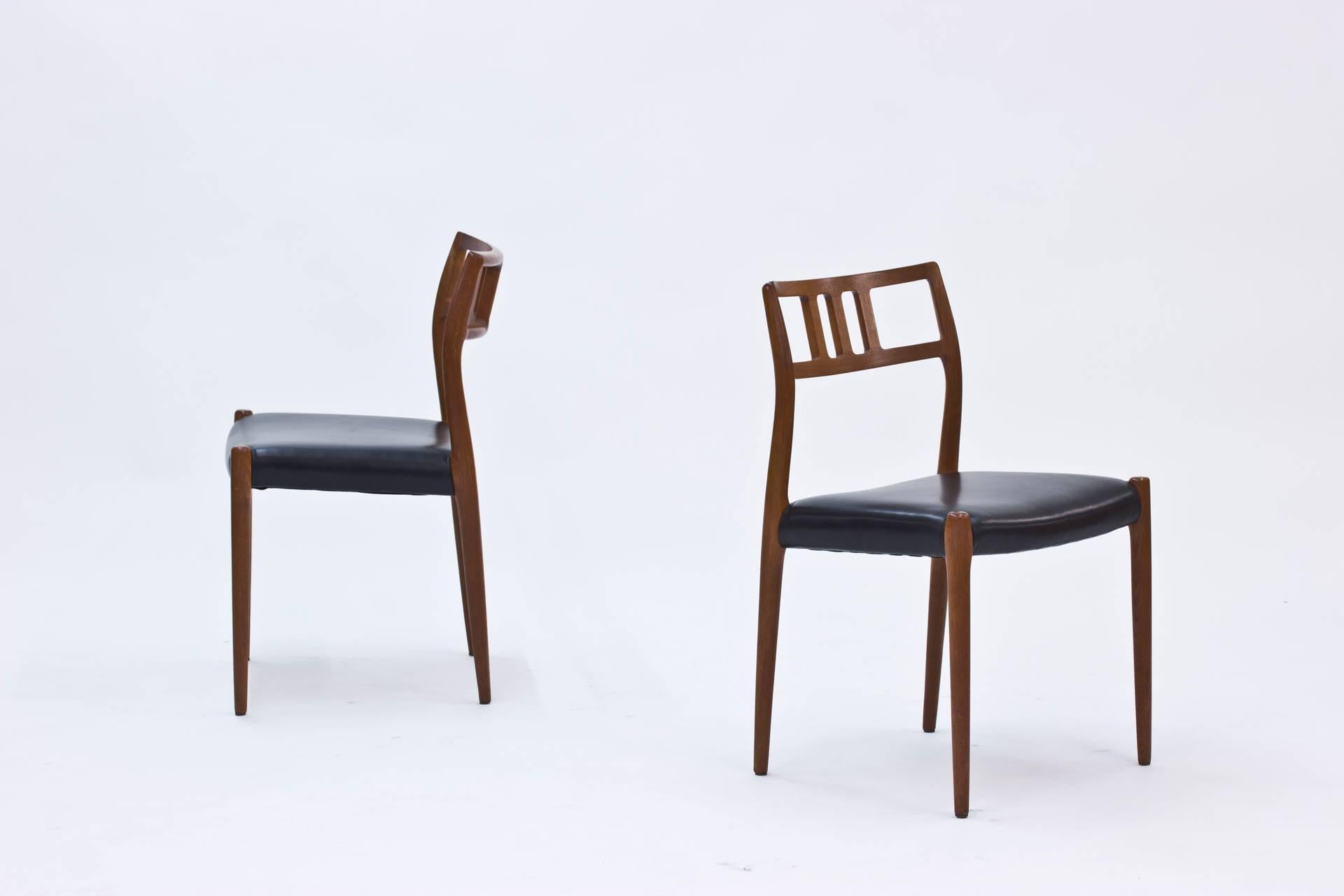 Scandinavian Modern Set of Six Rosewood and Black Leather Dining Chairs by Niels O. Møller