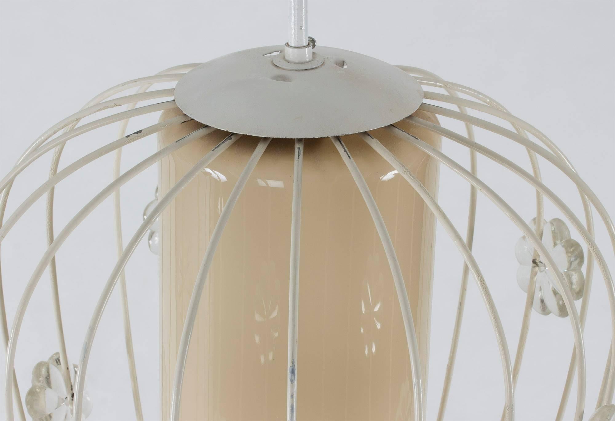 Swedish 1950s Glass and Lacquered Metal Ceiling Lamp 1