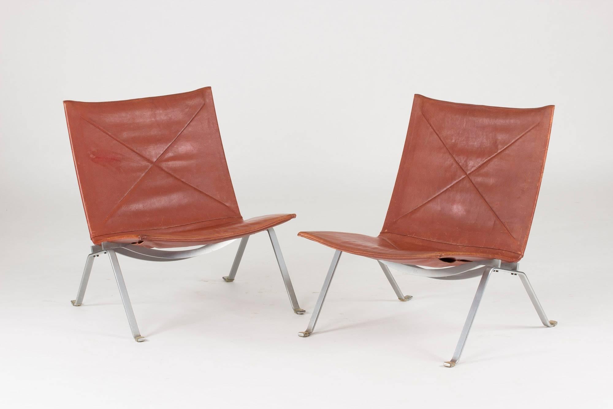 Steel Pair of “Pk 22” Lounge Chairs by Poul Kjaerholm
