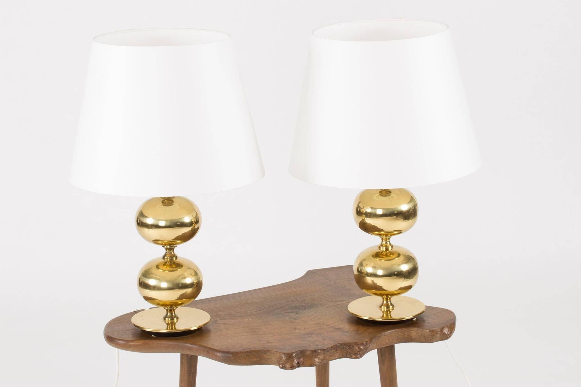 Scandinavian Modern Pair of Brass Table Lamps by Henrik Blomqvist