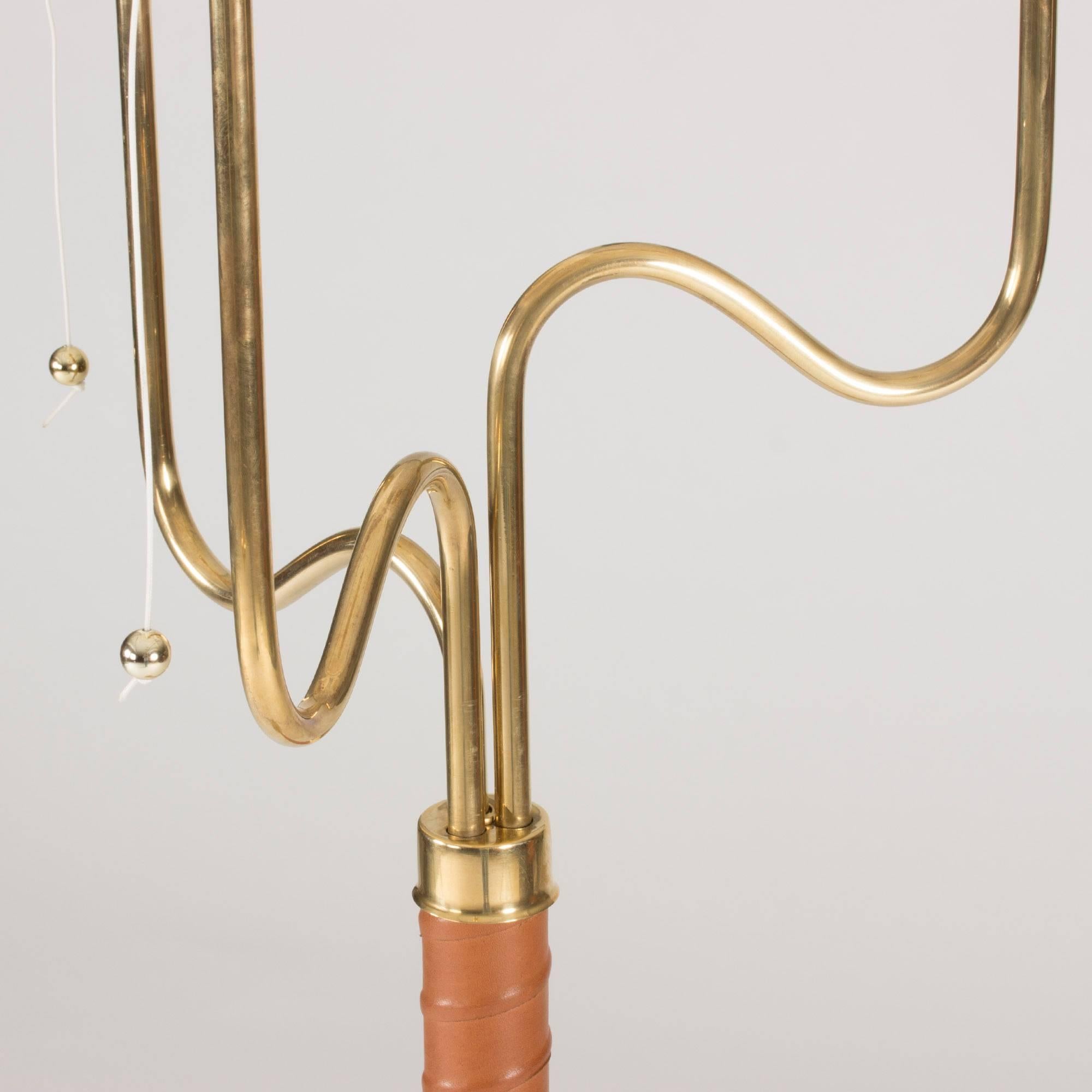 Swedish Leather and Brass Floor Lamp by Hans Bergström