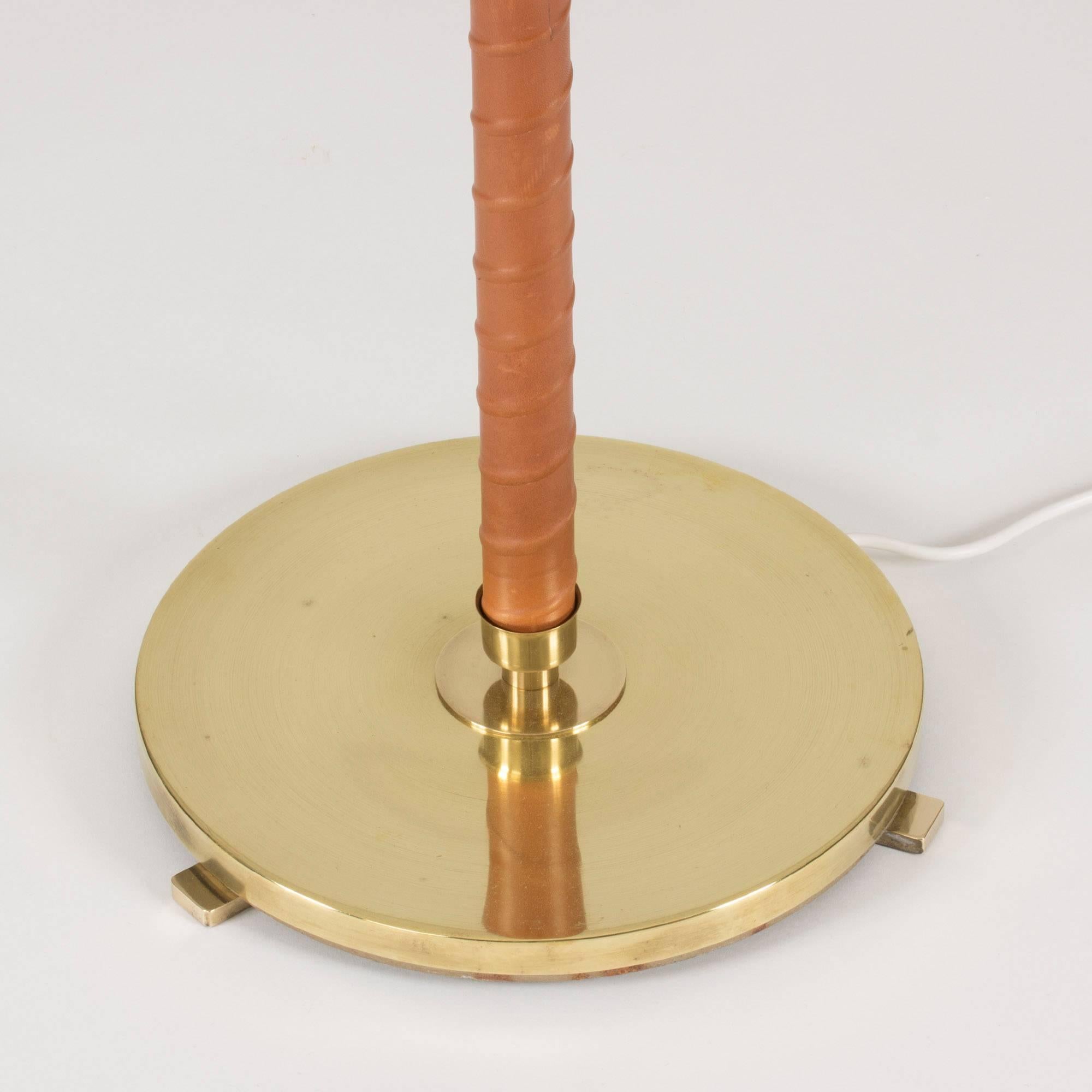 Mid-20th Century Leather and Brass Floor Lamp by Hans Bergström
