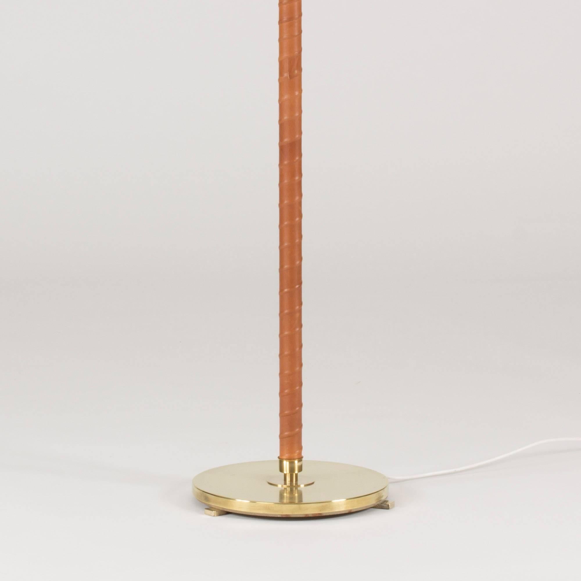 Leather and Brass Floor Lamp by Hans Bergström In Excellent Condition In Stockholm, SE