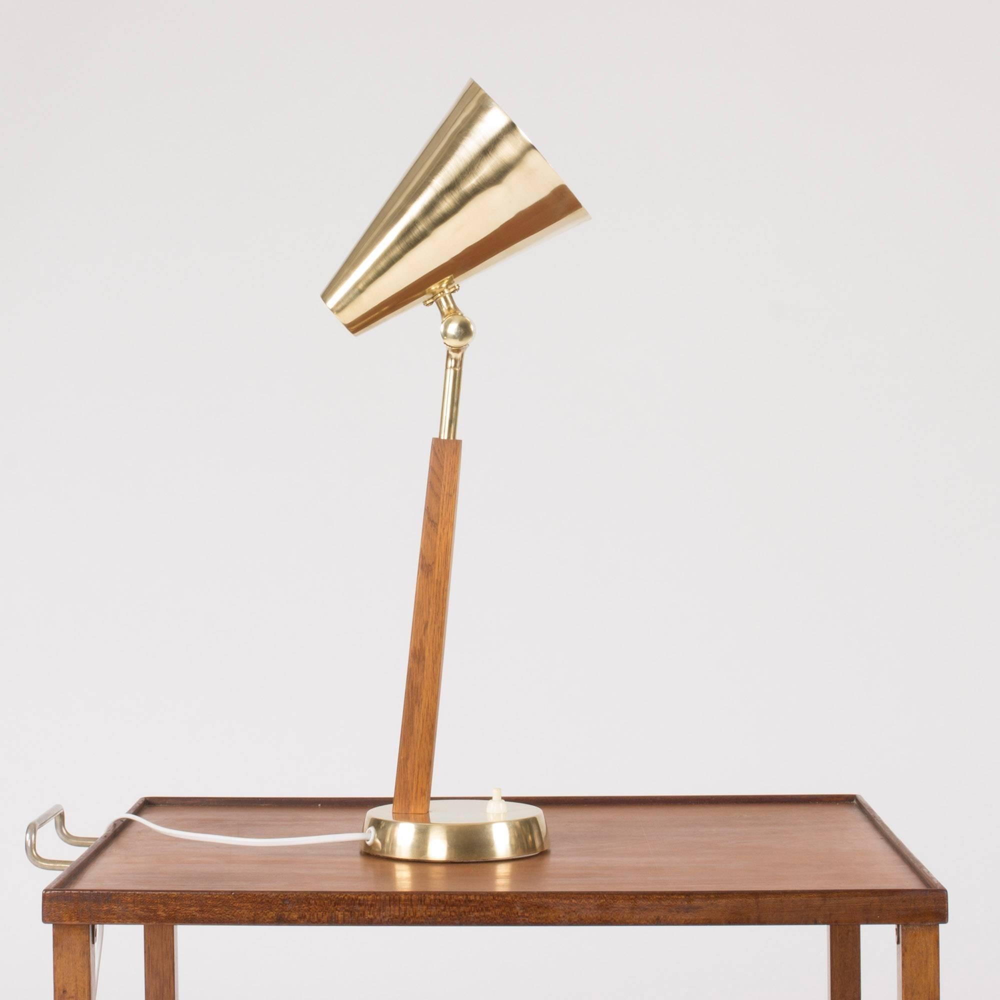Mid-Century Modern Teak and Brass Desk Lamp from Falkenbergs Belysning