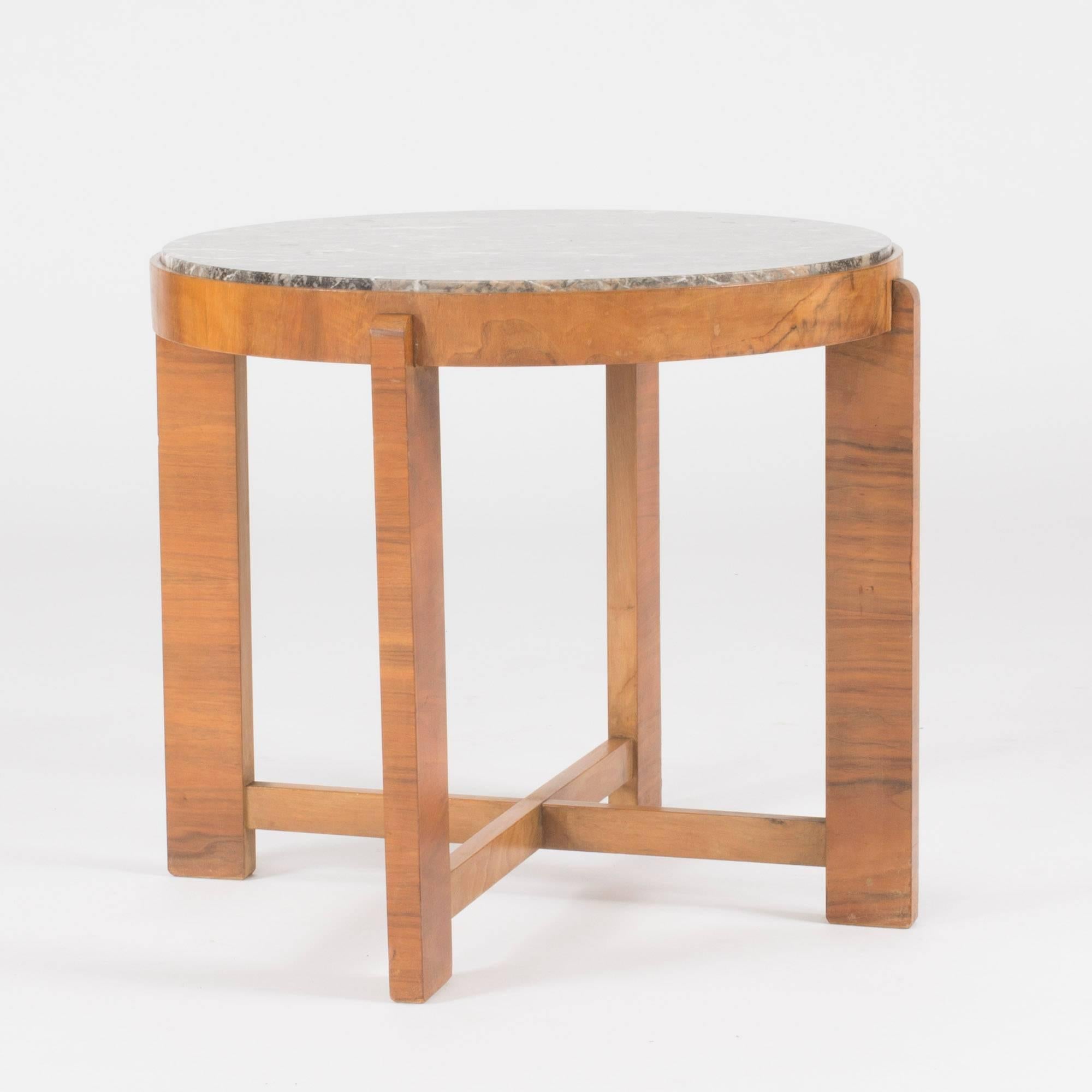 Mid-Century Modern 1940s Marble and Mahogany Occasional Table