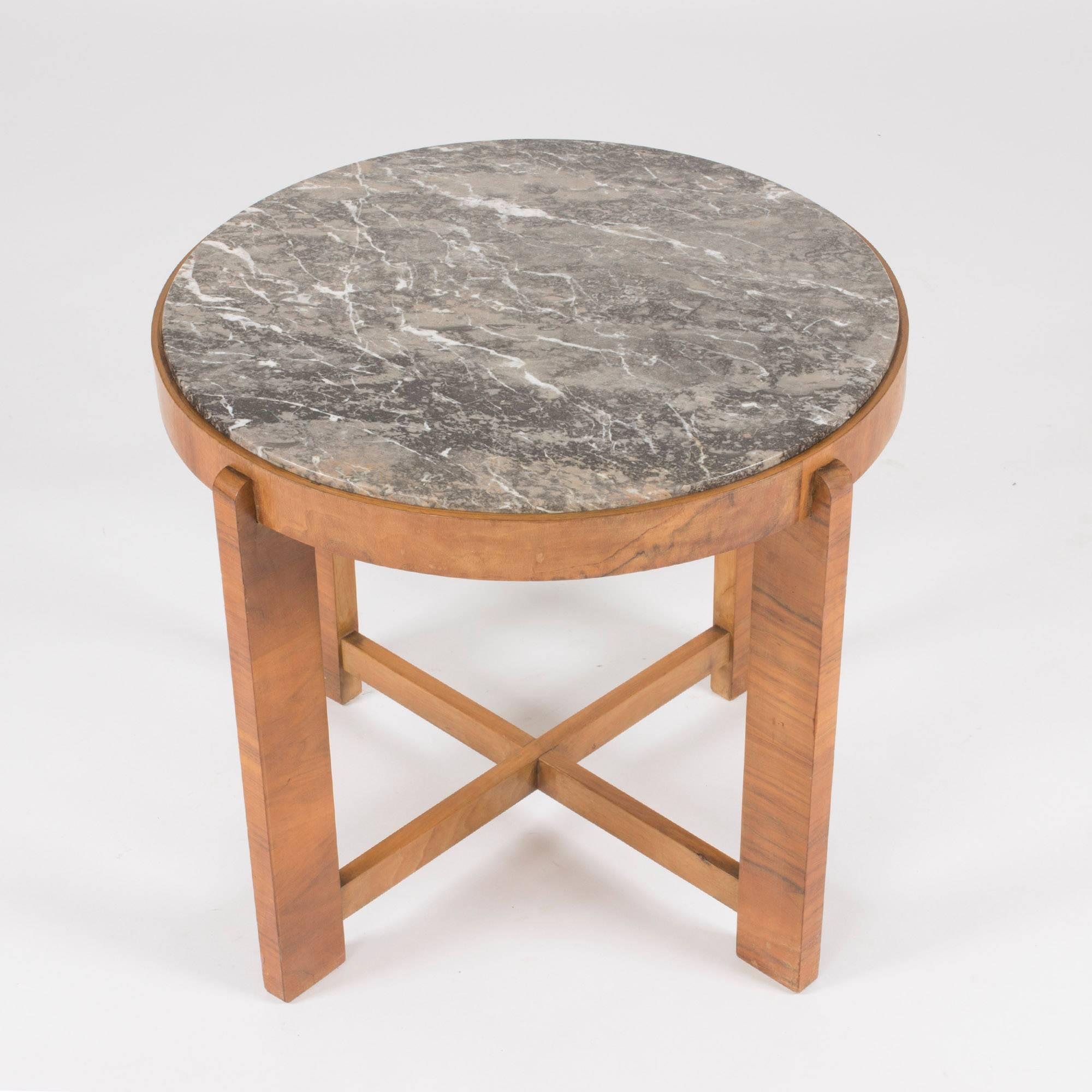 1940s Marble and Mahogany Occasional Table In Excellent Condition In Stockholm, SE