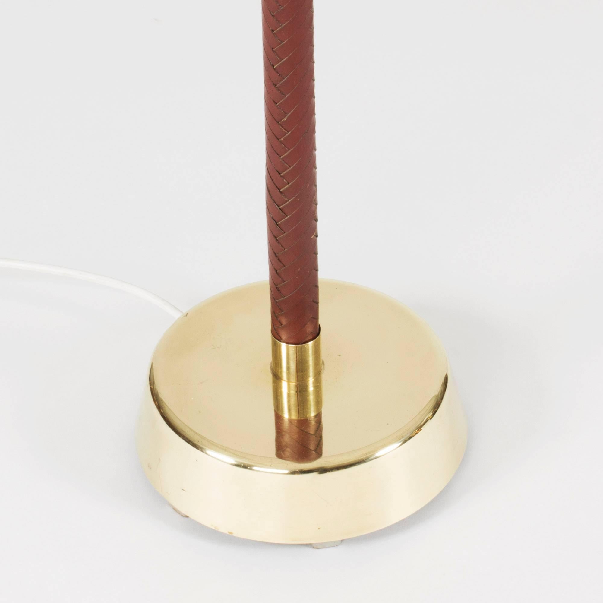 Swedish Brass and Leather Floor Lamp by Hans Bergström