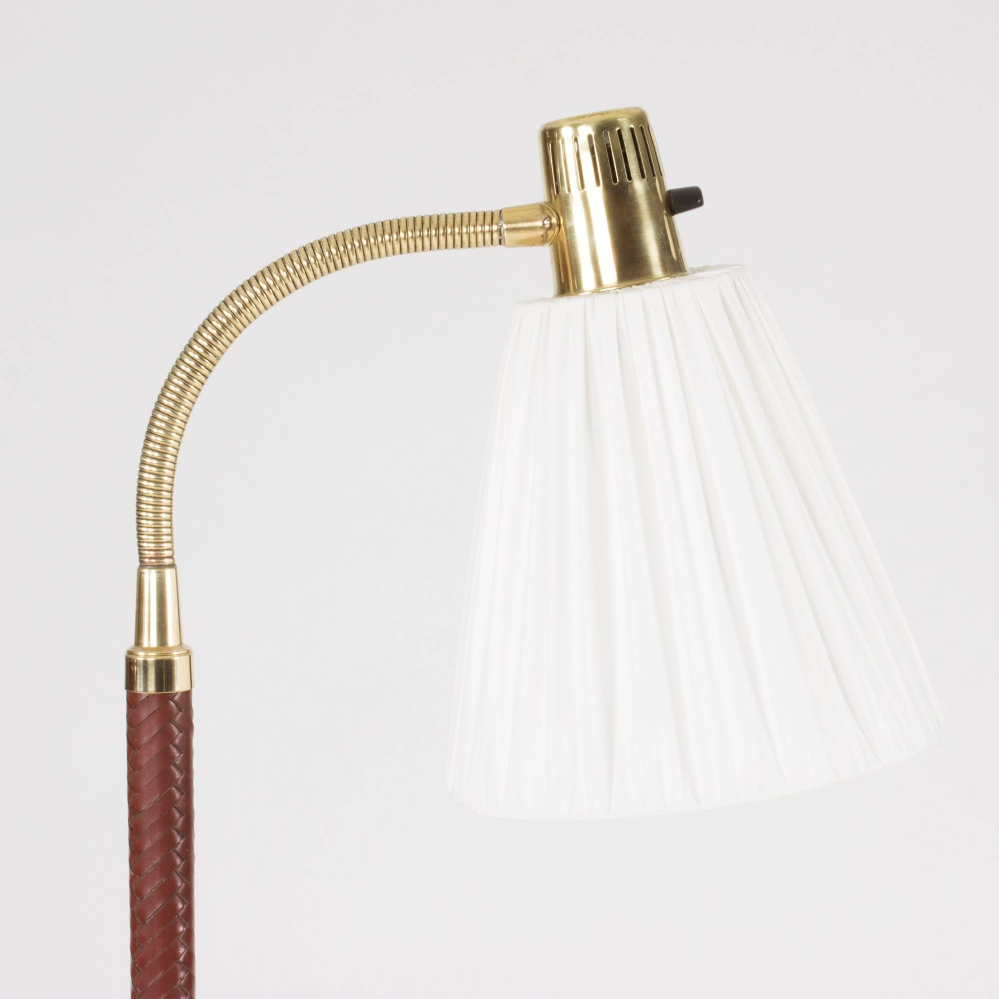 Scandinavian Modern Brass and Leather Floor Lamp by Hans Bergström