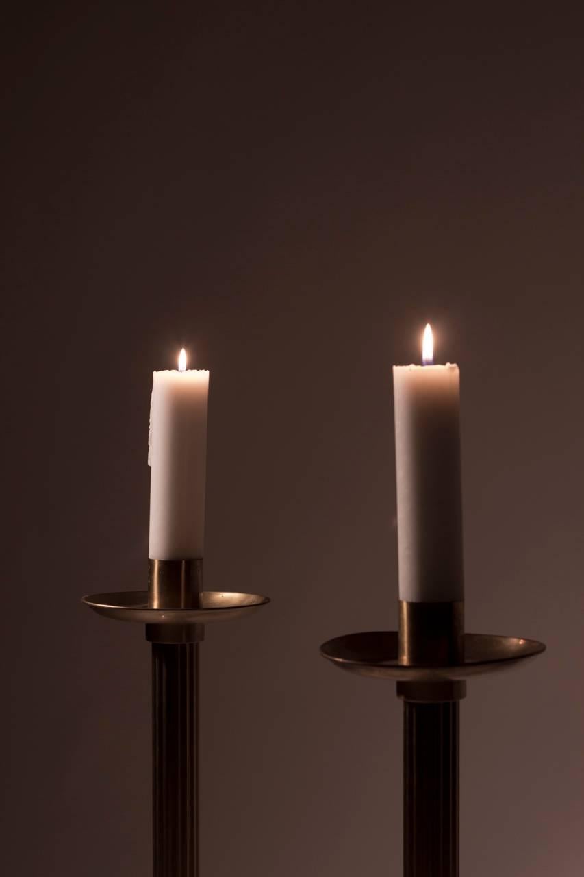 Mid-20th Century Pair of Floor Candlesticks from Ystad Metall