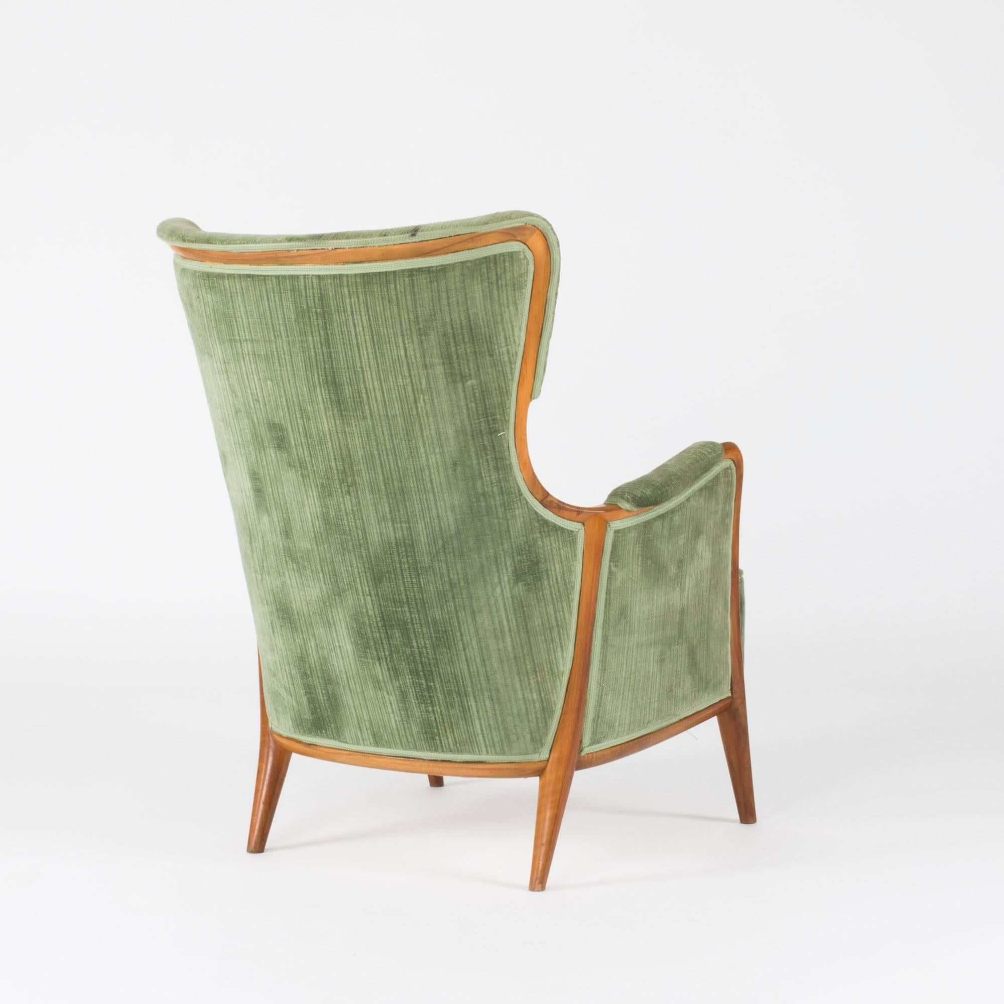 Swedish Walnut and Velvet Lounge Chair by Axel Larsson