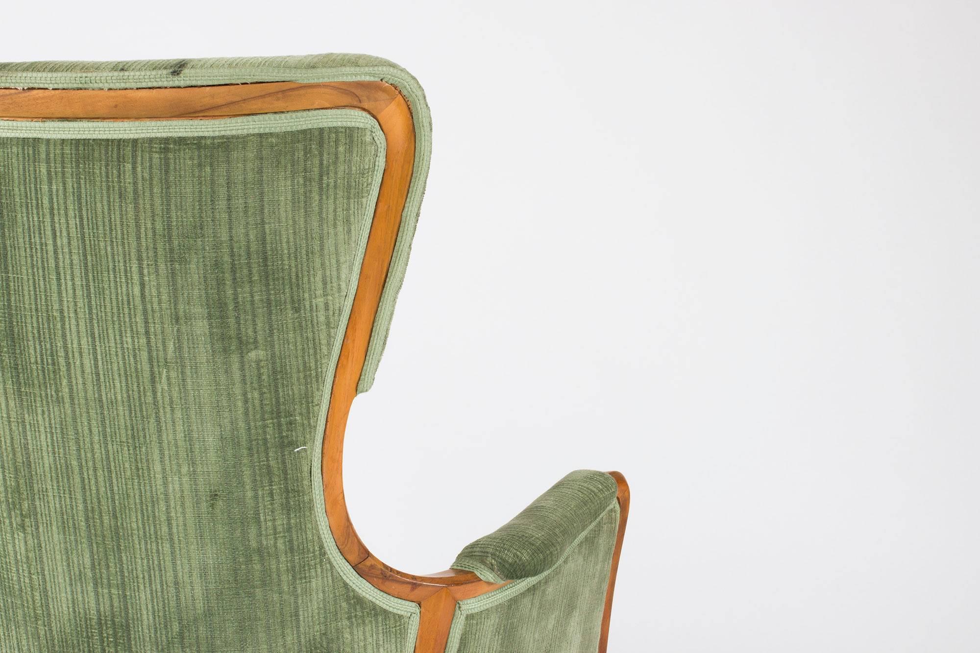 Walnut and Velvet Lounge Chair by Axel Larsson In Excellent Condition In Stockholm, SE