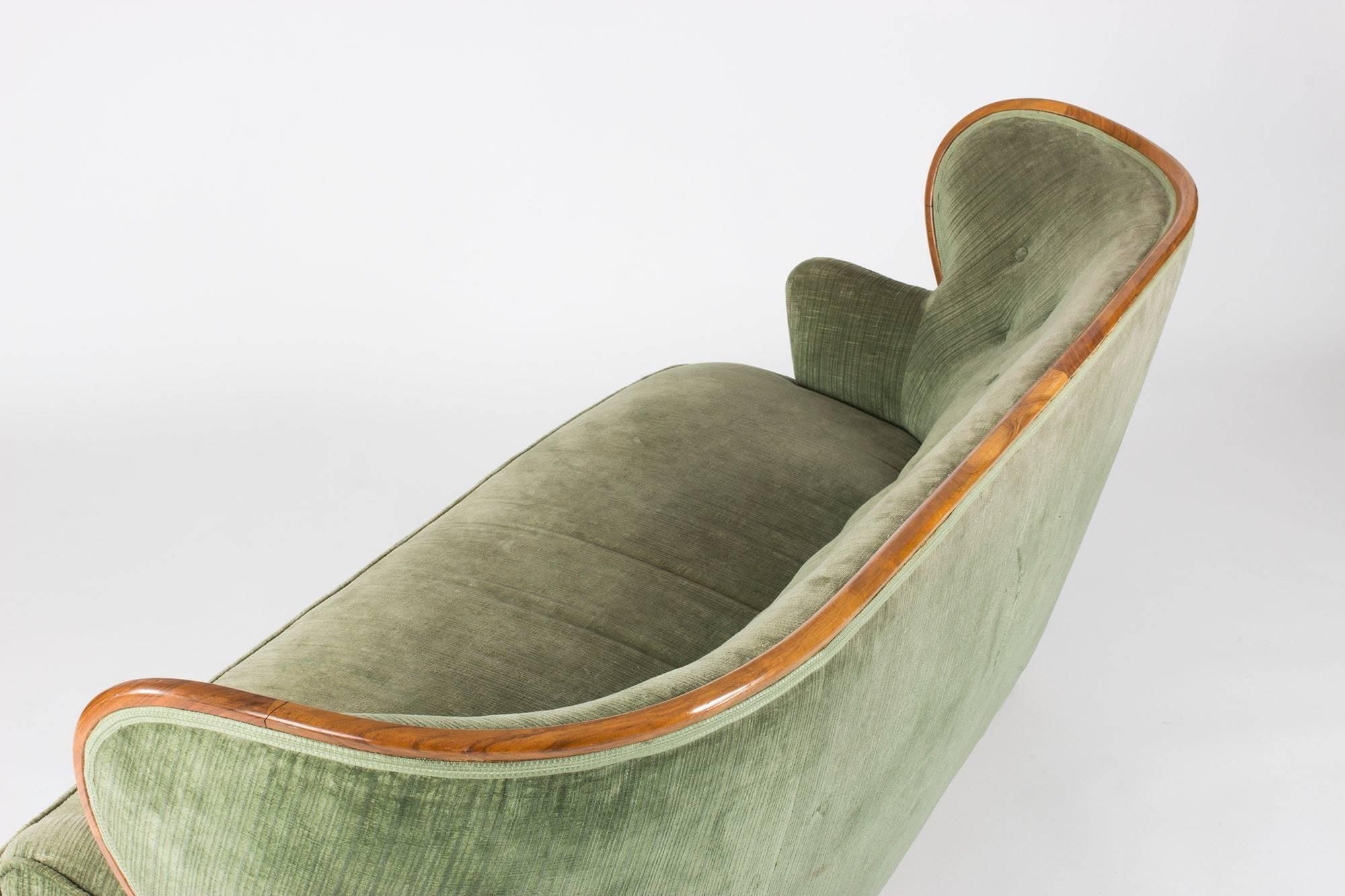 Mid-20th Century Walnut and Velvet Sofa by Axel Larsson