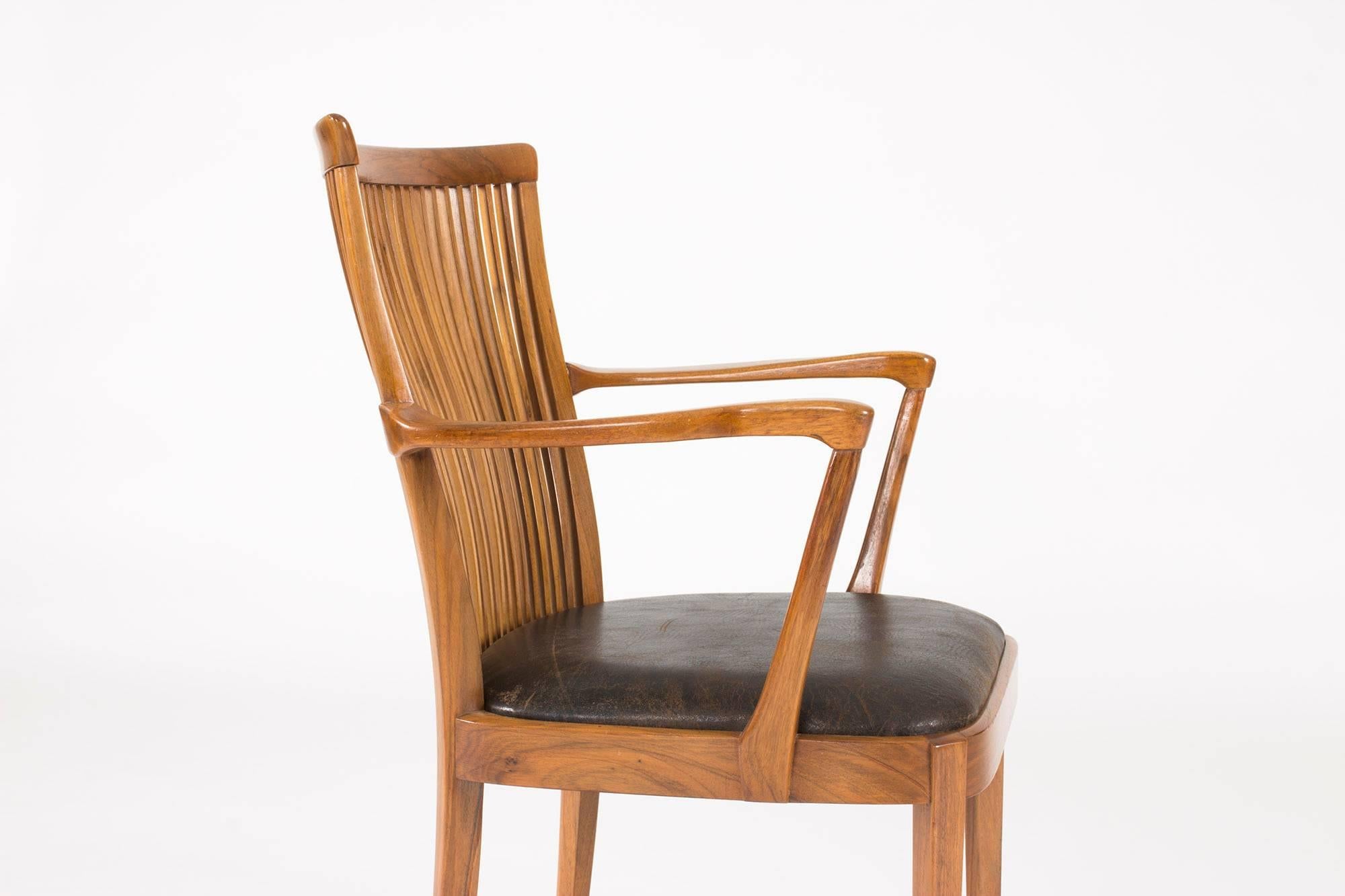 Swedish Walnut and Leather Armchair by Carl-Axel Acking