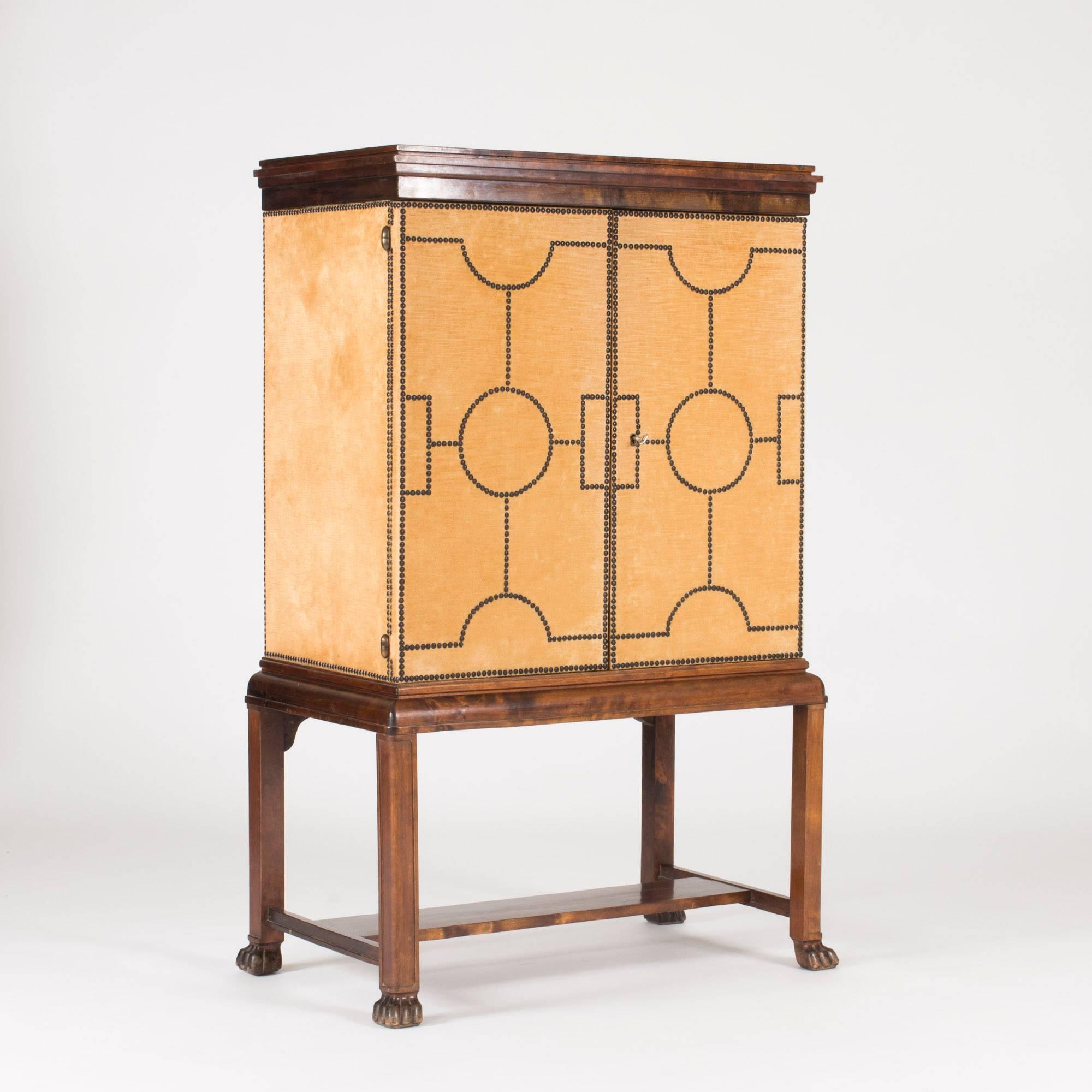 Art Deco Birch and Velvet Cabinet by Otto Schulz