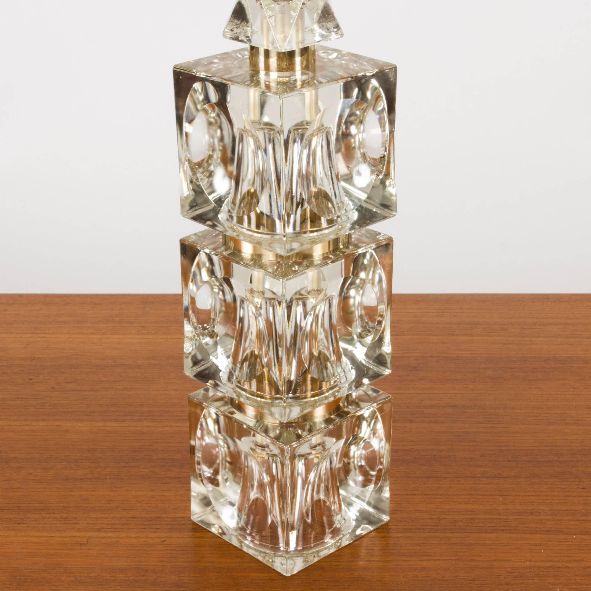 Mid-Century Modern Swedish 1960s Crystal Table Lamp